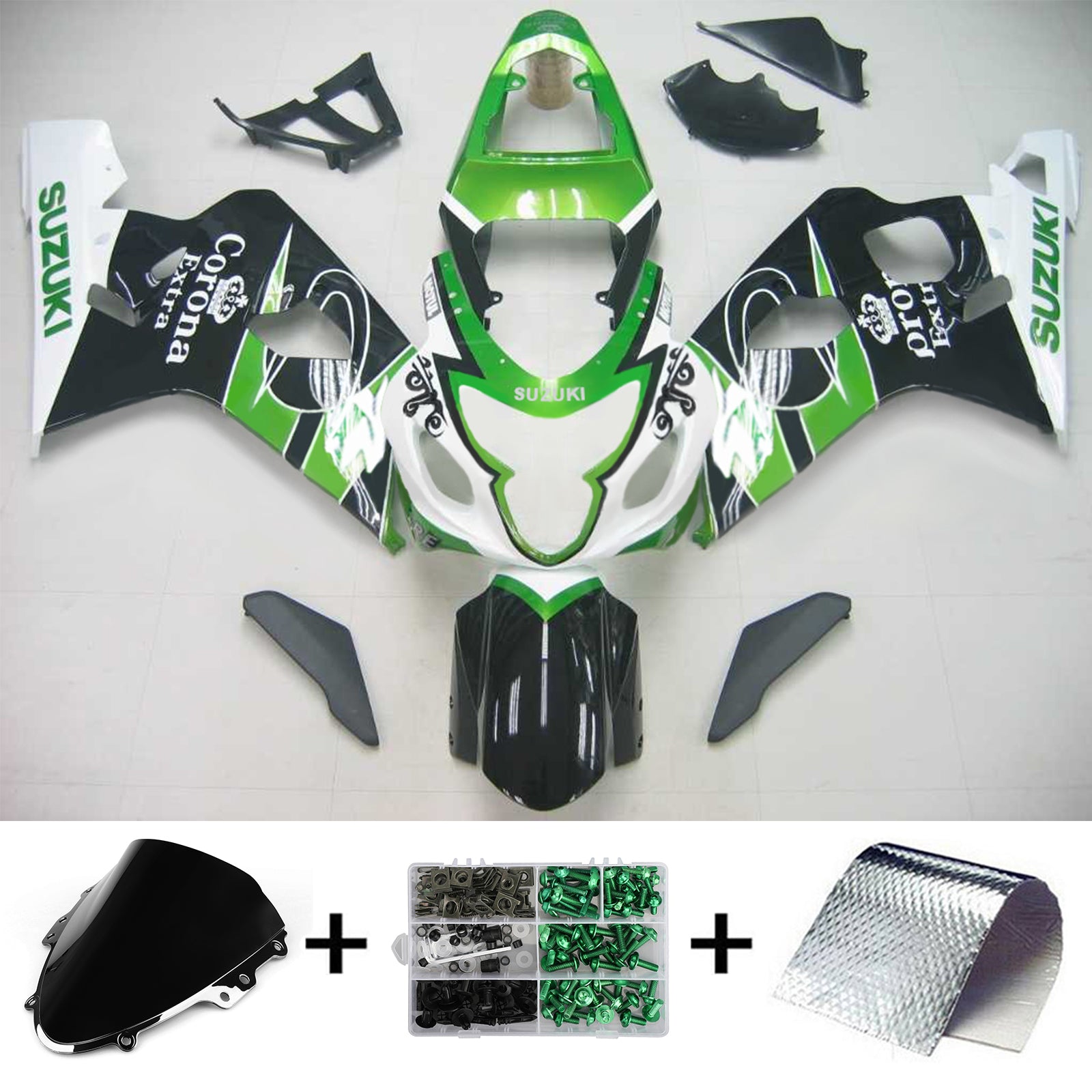 Amotopart Suzuki 2004–2005 GSXR 600/750 Grün Schwarz Verkleidungsset