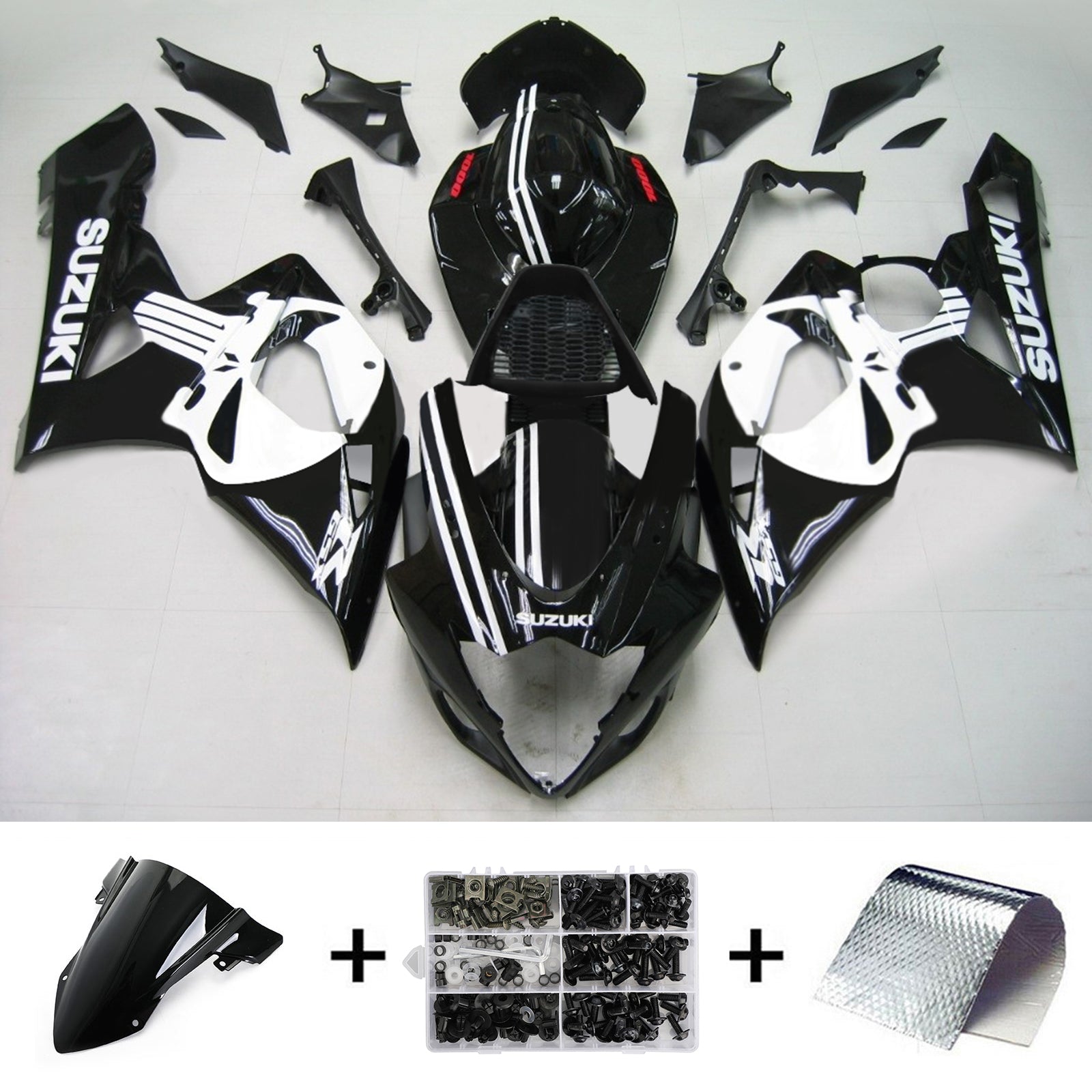 Amotopart 2005-2006 Suzuki GSXR1000 Kit de carenado blanco y negro