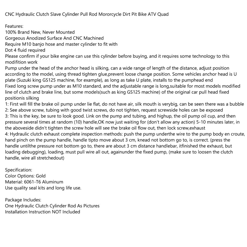 Bomba de freno de varilla de cilindro maestro de embrague hidráulico de motocicleta M10X1.25Mm aluminio genérico