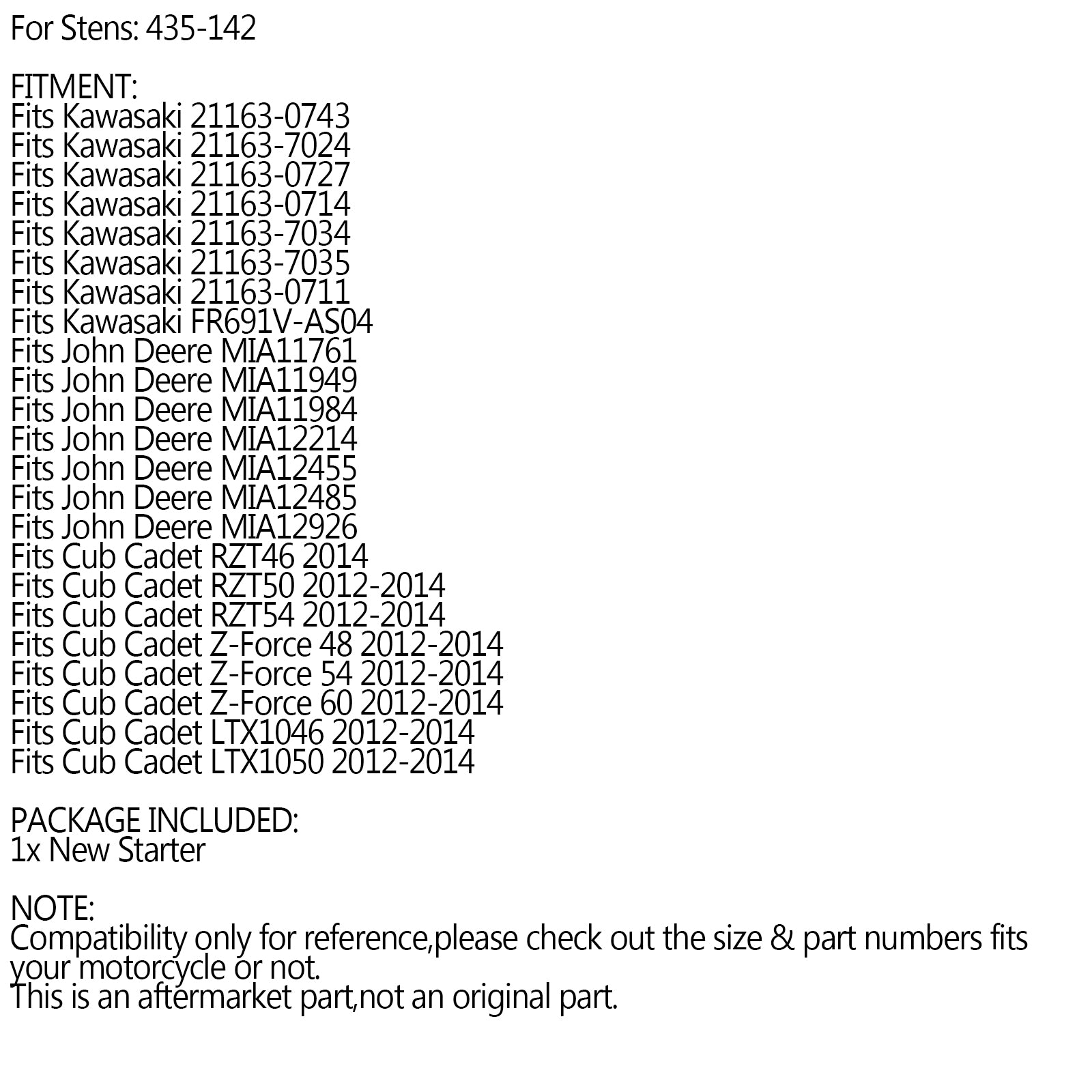 Starter for John Deere MIA11761 MIA11949 MIA11984 MIA12214 MIA12455 MIA12485
