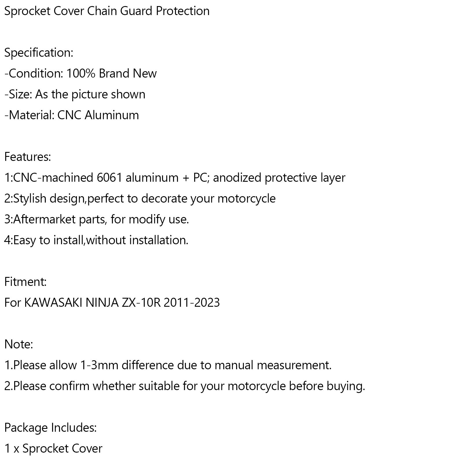 Front Soprocket Cover Chain Guard för Kawasaki Ninja ZX-10R ZX10R 2011-2023