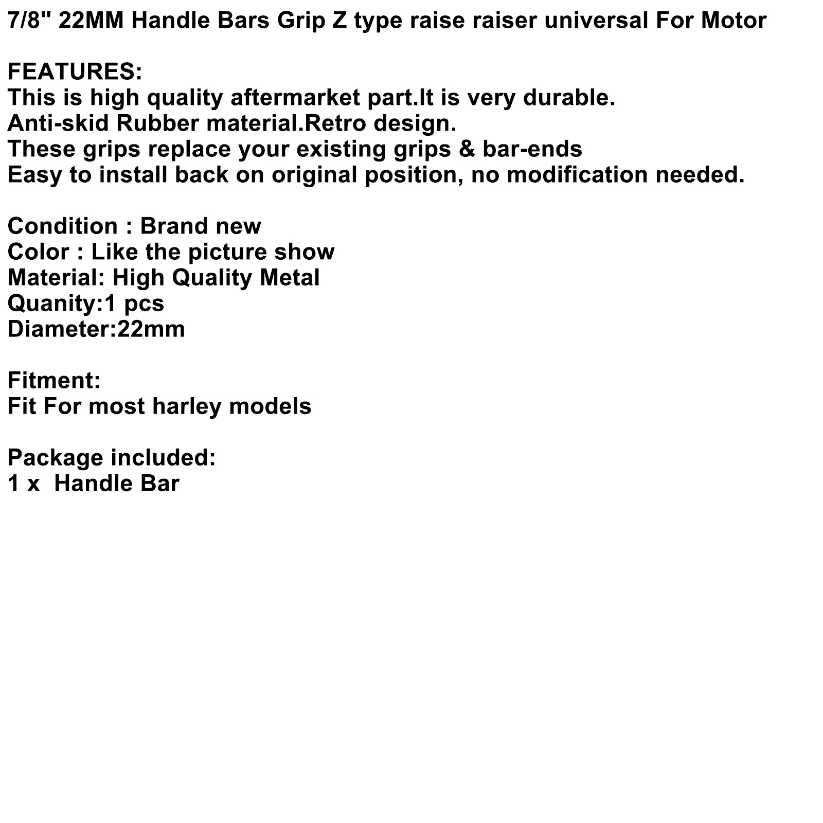 Universal 7/8" 22mm Motorcycle Drag Bars Handlebar For Touring Street Glide