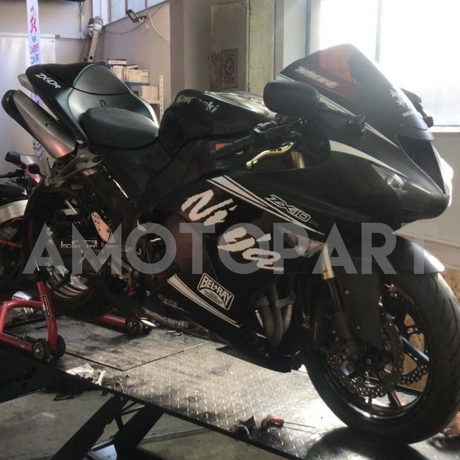 Amotopart Kawasaki ZX10R 2006-2007 Black with White logo Fairing Kit