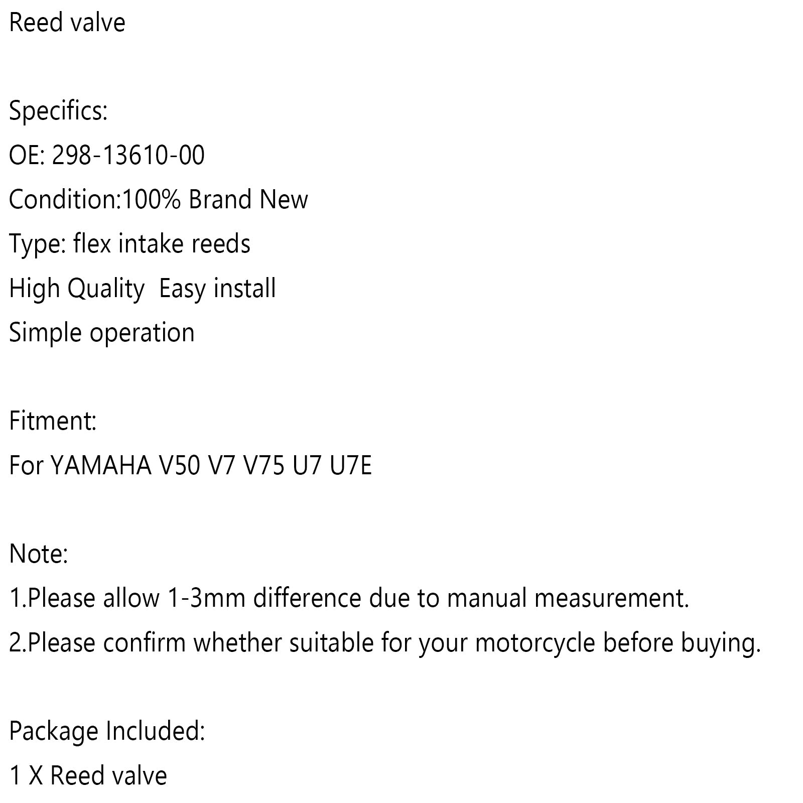 Reed Valve til Yamaha V50 V7 V75 U7 U7E nr. 298-13610-00 Generisk