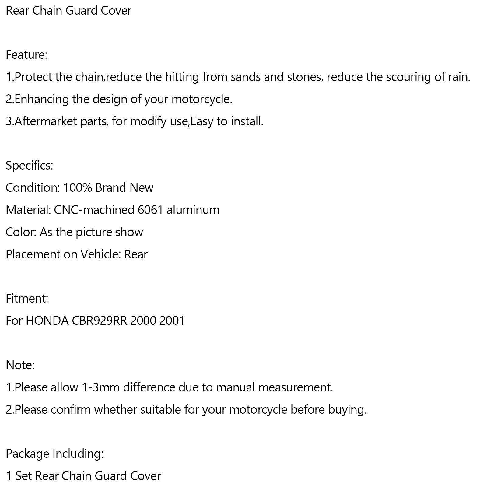 Rear Sprocket Chain Guard Protector Cover For Honda CBR929RR 2000-2001