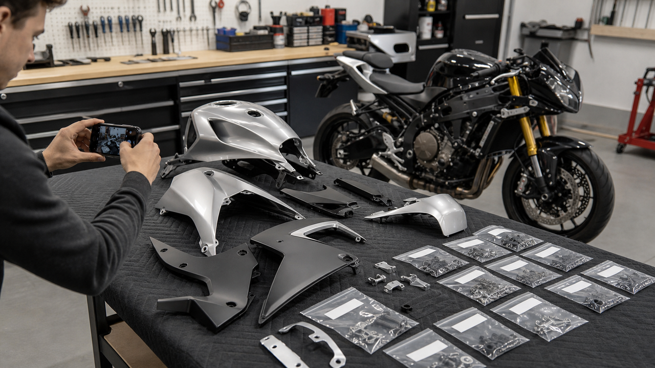 First-Time Motorcycle Fairing Replacement: A Photo Log, Hardware Map, and OEM Transfer Workflow