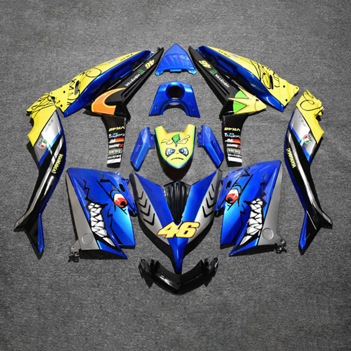 Amotopart 2015–2016 Yamaha T-Max TMAX530 Verkleidung, Blau und Gelb, Cartoon-Set