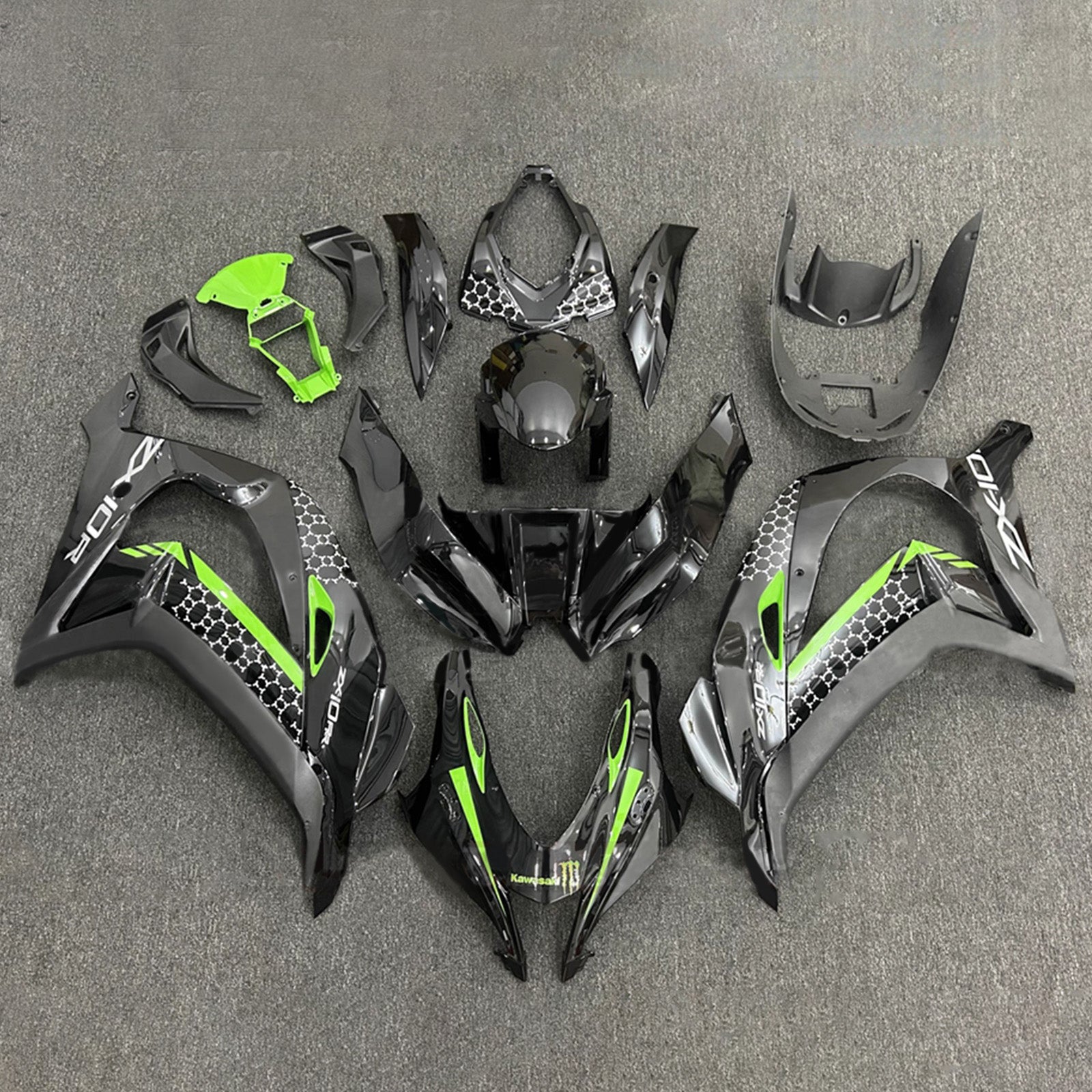 Amotopart 2016-2020 Kawasaki ZX10R Black Green Fairing Kit