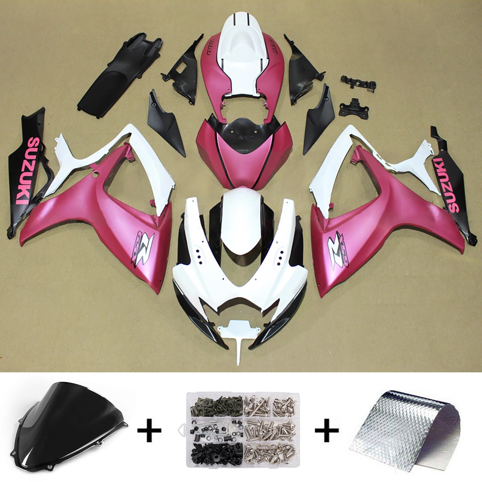 Amotopart 2006-2007 Suzuki GSXR 600/750 Pink White Fairing Kit