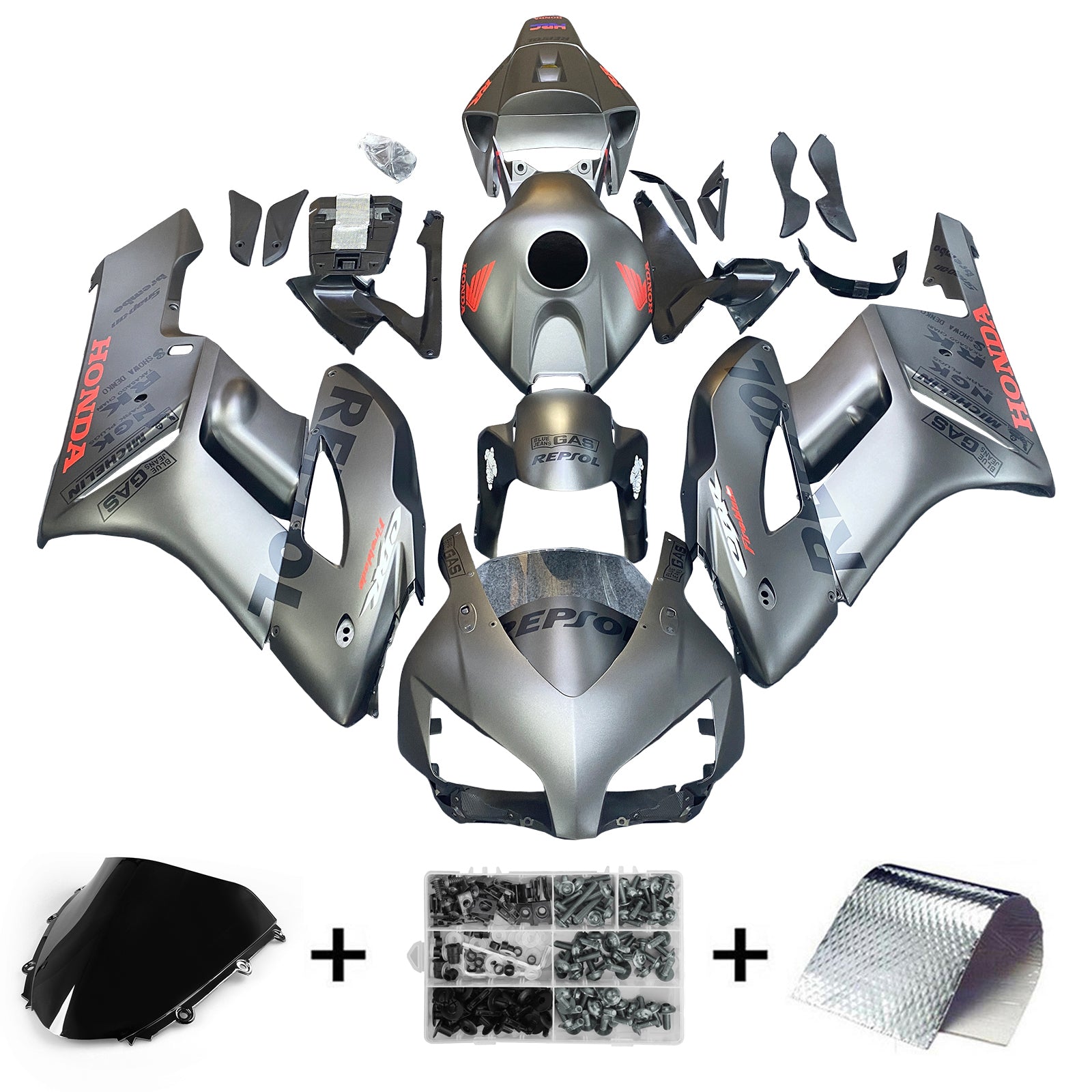 Amotopart 2004-2005 Honda CBR1000RR Silver Black Fairing Kit