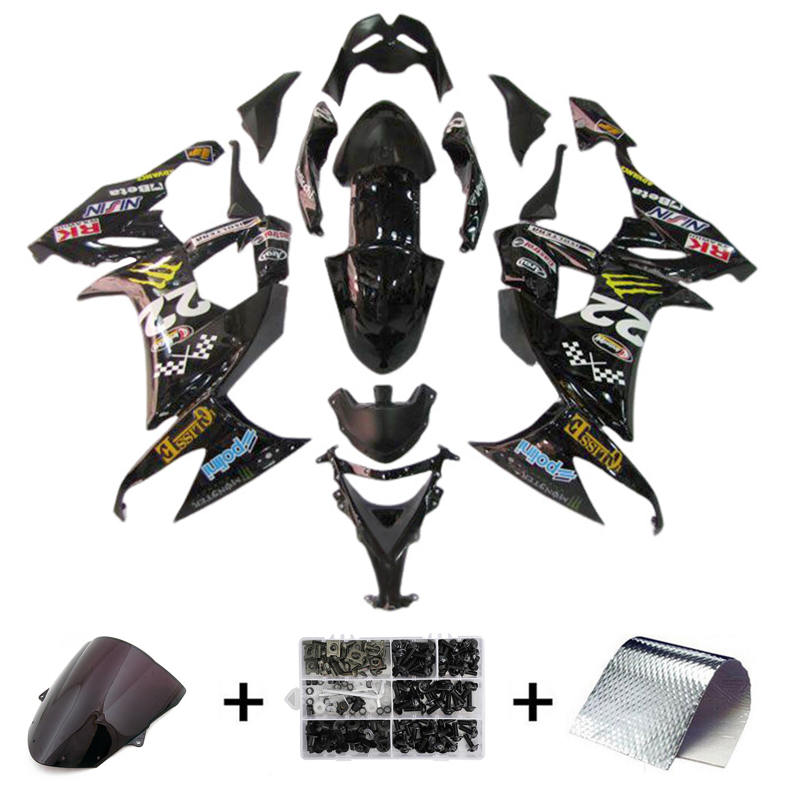 Amotopart 2008-2010 Kawasaki ZX10R Glossy Black Fairing Kit