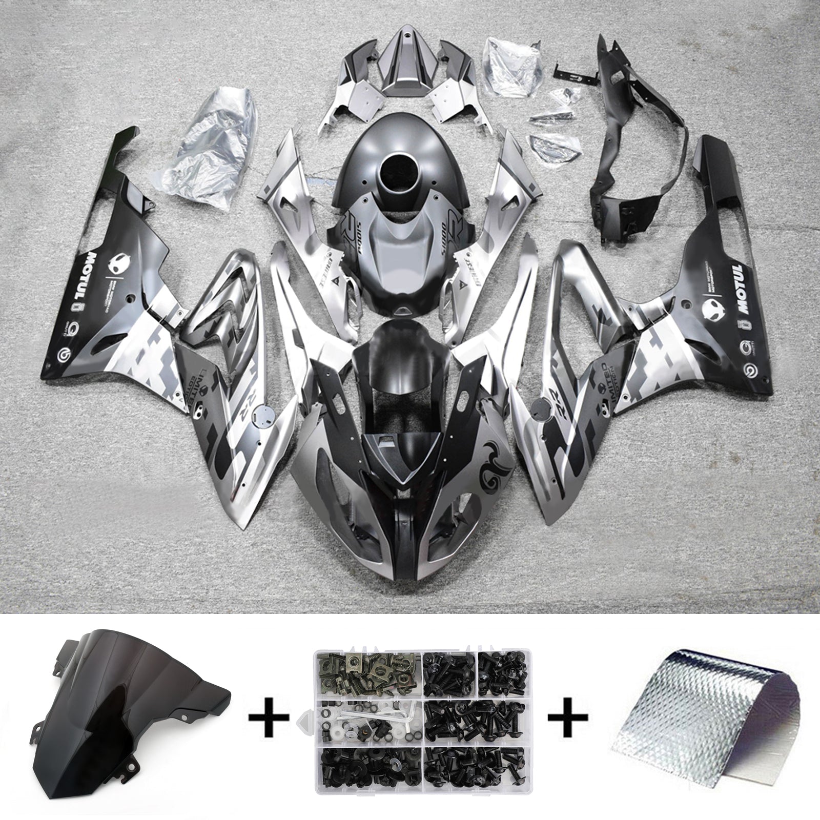 Amotopart 2015-2016 BMW S1000RR Silver Black Fairing Kit