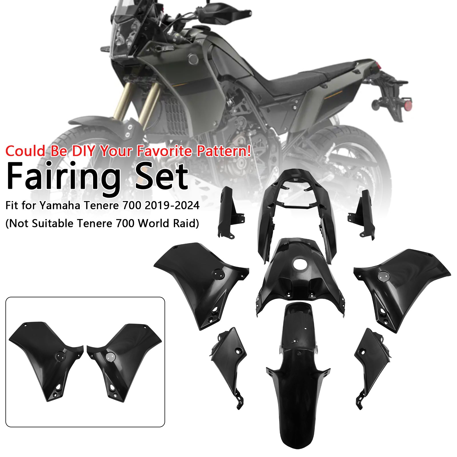 Amotopart 2019-2024 Yamaha Tenere 700 Unpainted Fairing Kit