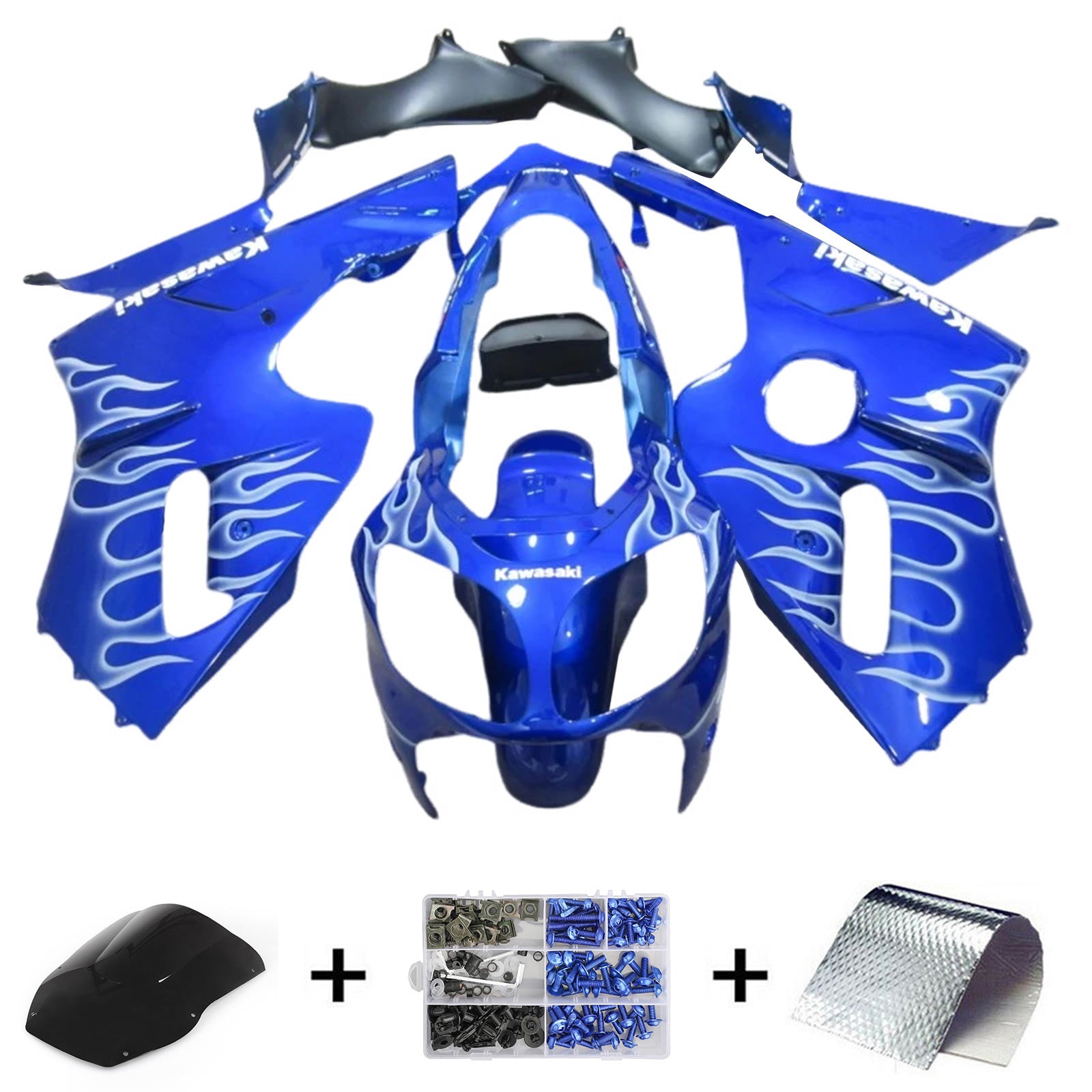 Amotopart 2000-2001 Kawasaki ZX12R Blue & White Fairing Kit