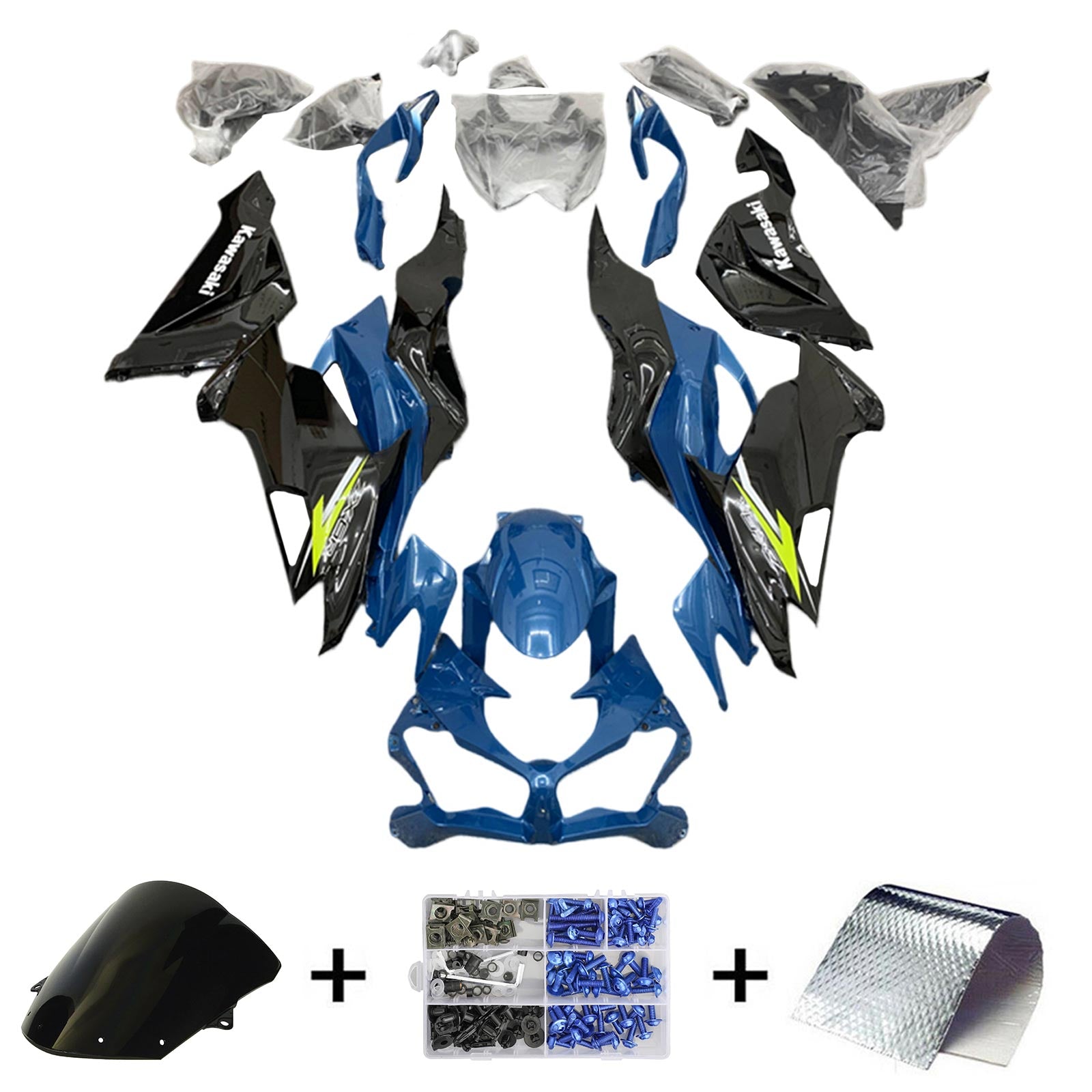 Amotopart 2019-2023 Kawasaki ZX6R Kit de carénage bleu et noir