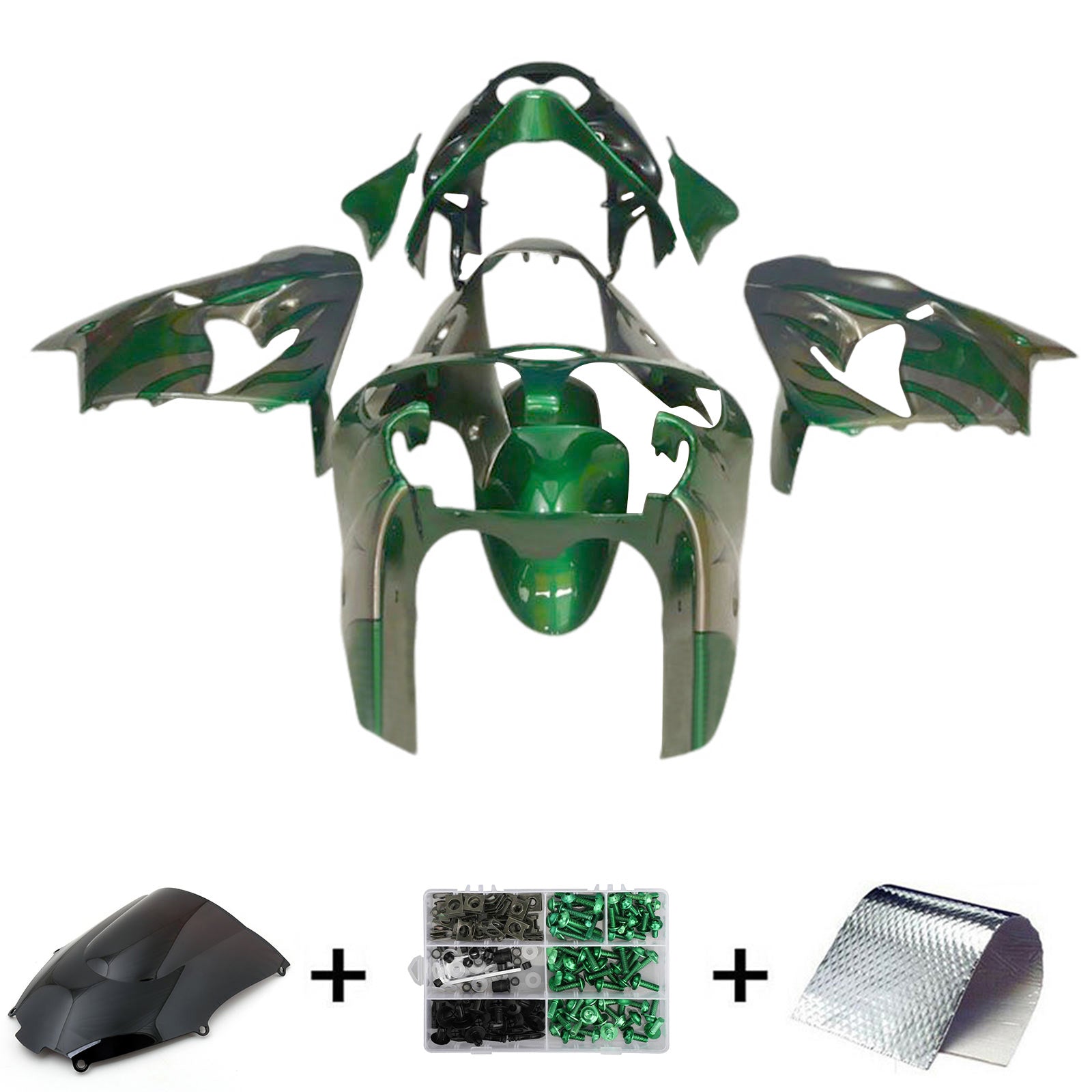 Amotopart 2000-2001 Kawasaki ZX9R Gray & Green Fairing Kit