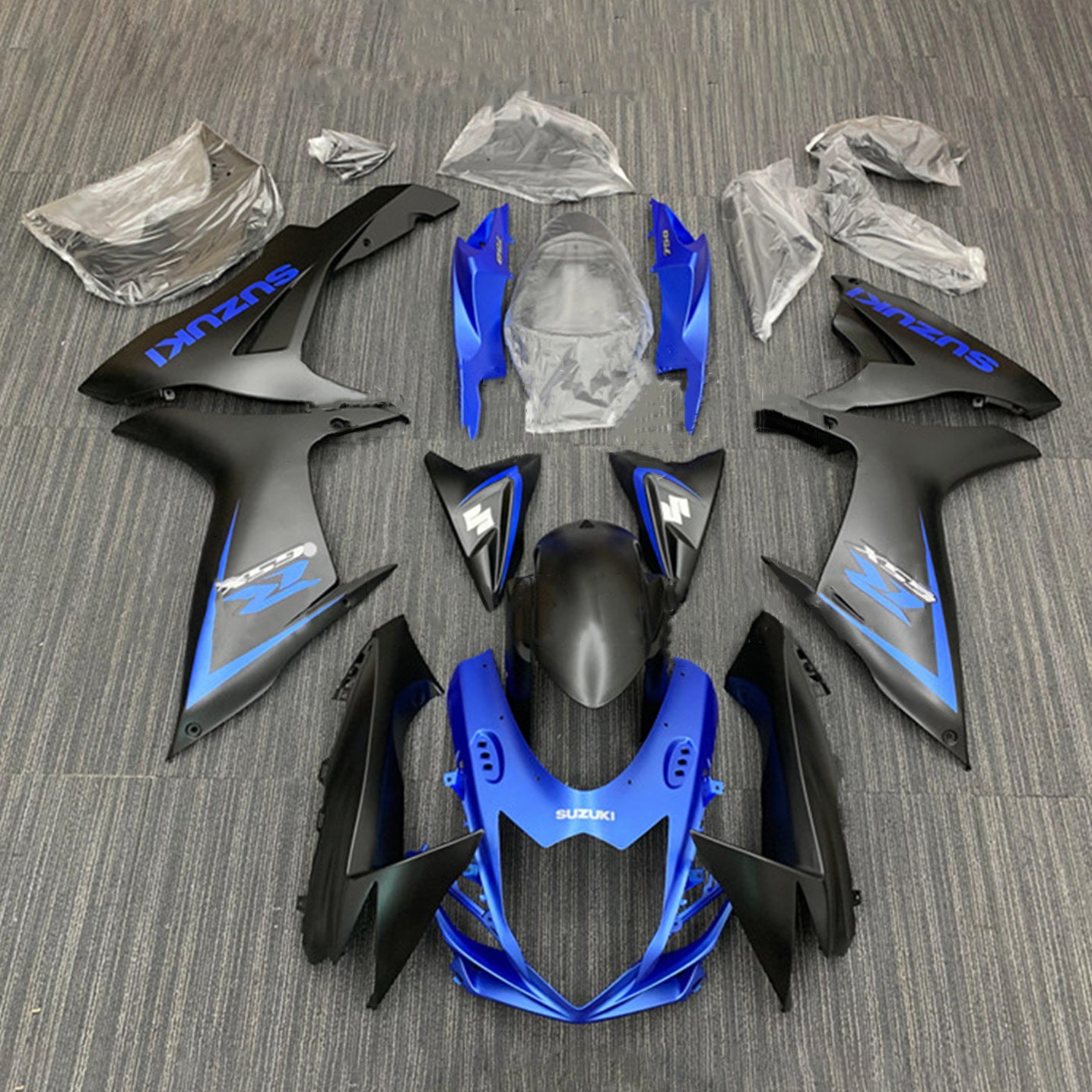 Amotopart 2011-2024 GSXR 600/750 Suzuki Kit de carénage bleu mat et noir