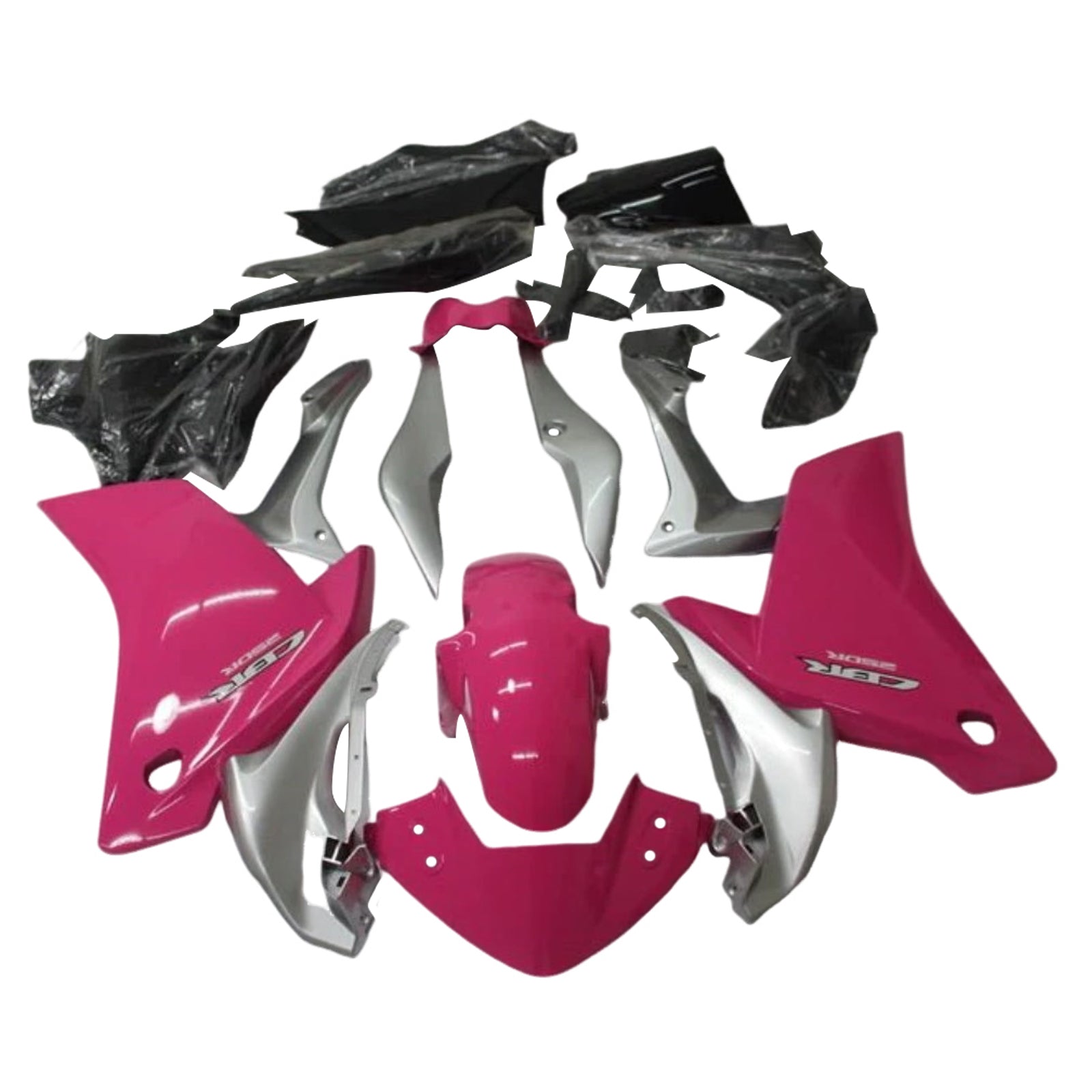 Amotopart 2011-2015 CBR250R Honda Kit de carenado rosa y gris