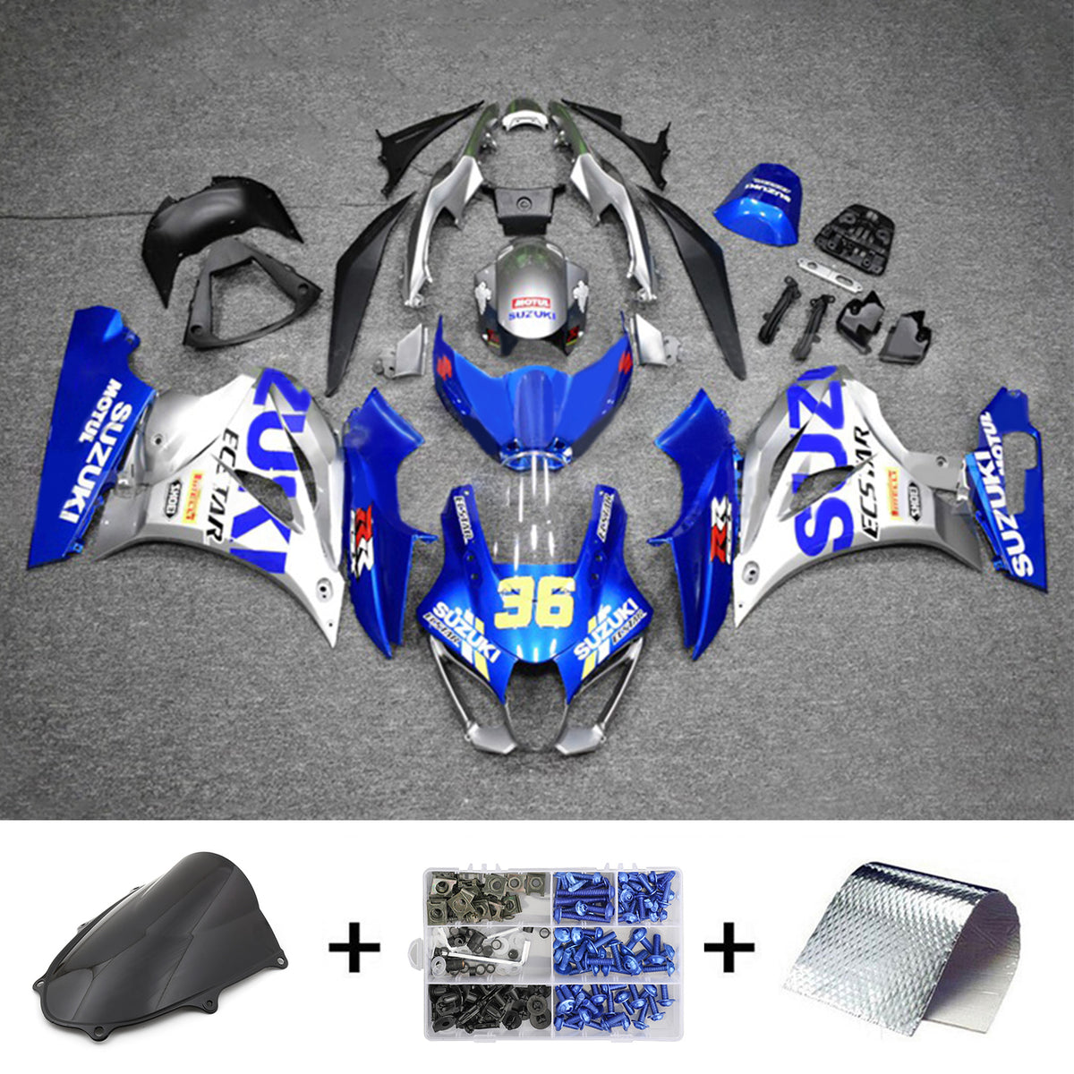 Amotopart 2017-2024 K17 GSXR1000 Suzuki Kit de carénage bleu et argent