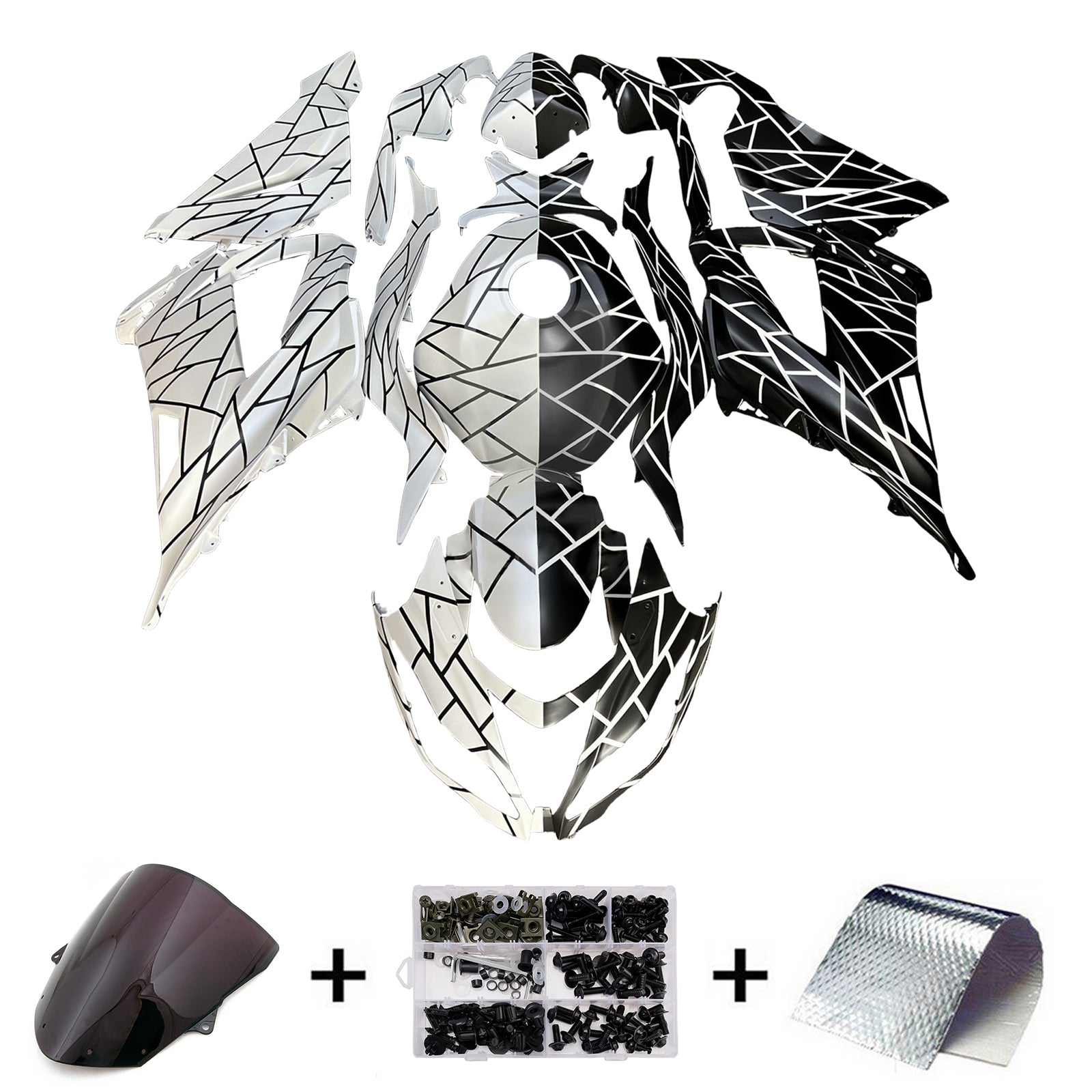 Amotopart 2013-2018 Kawasaki ZX6R 636 Black White Fairing Kit