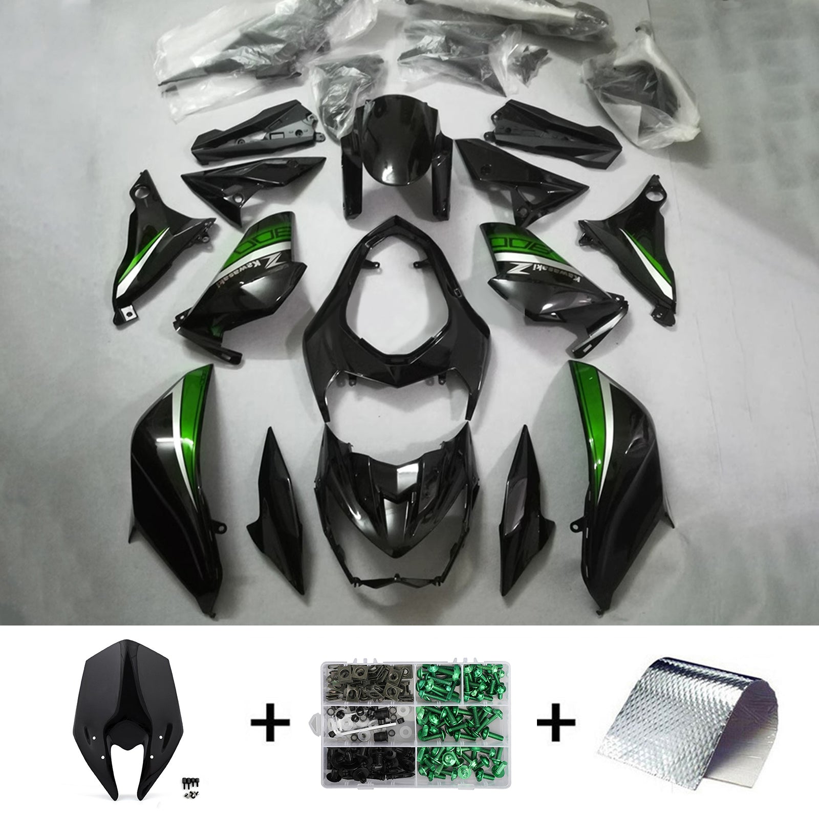 Amotopart 2013-2018 Kawasaki Z800 Green&Black Fairing Kit