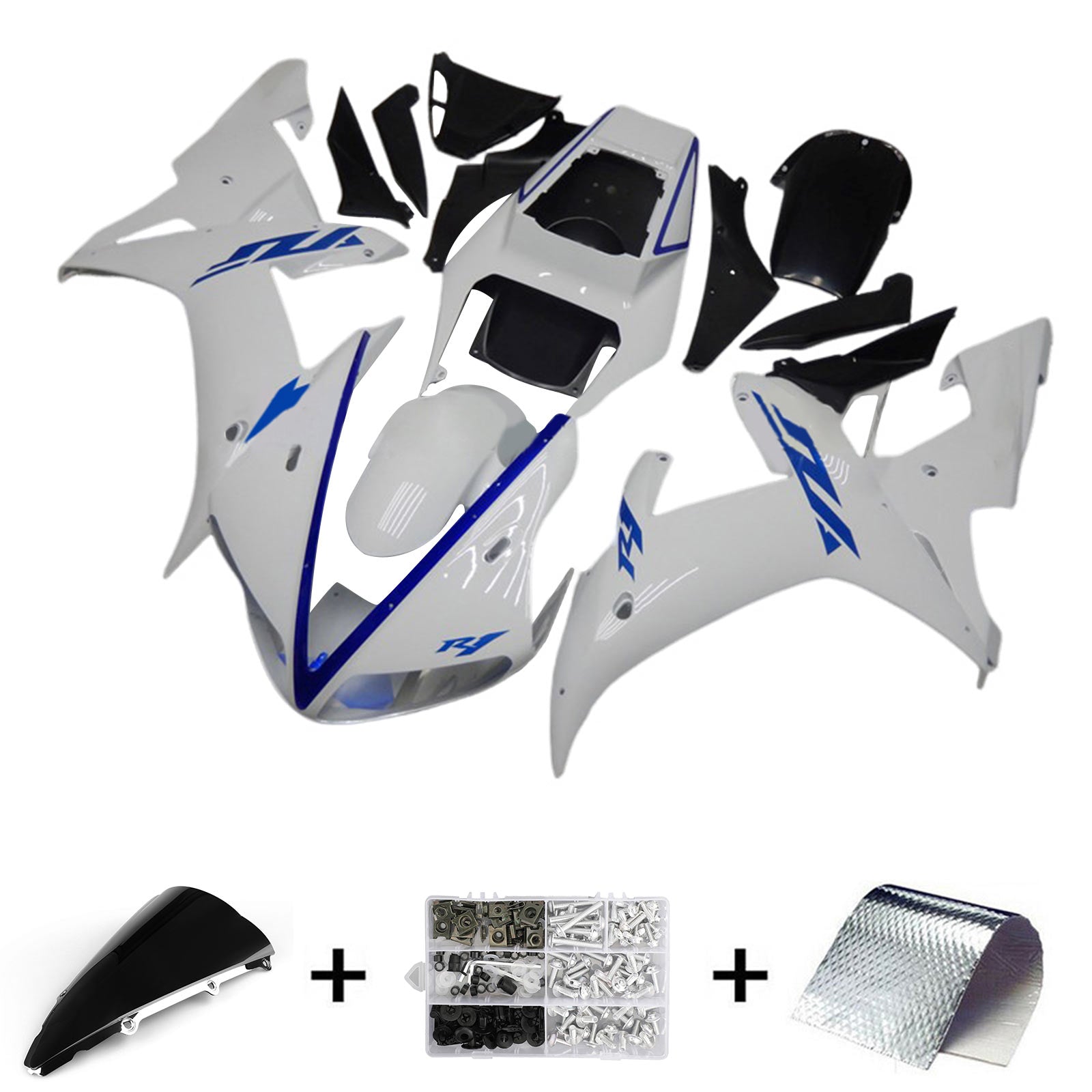 Amotopart 2002-2003 Yamaha YZF R1 Kit de carénage noir blanc bleu