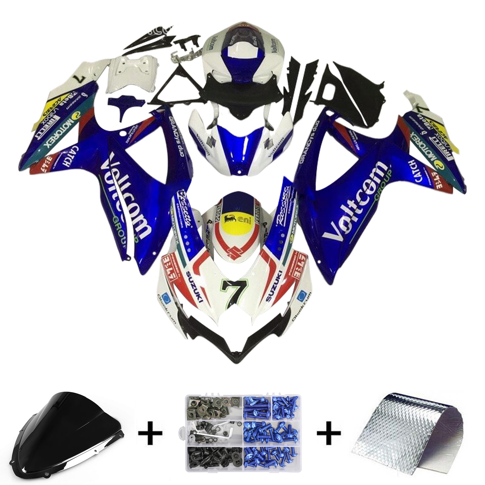 Amotopart 2008-2010 K8 GSXR 600/750 Suzuki Azul y Blanco Estilo 6 Kit de carenado