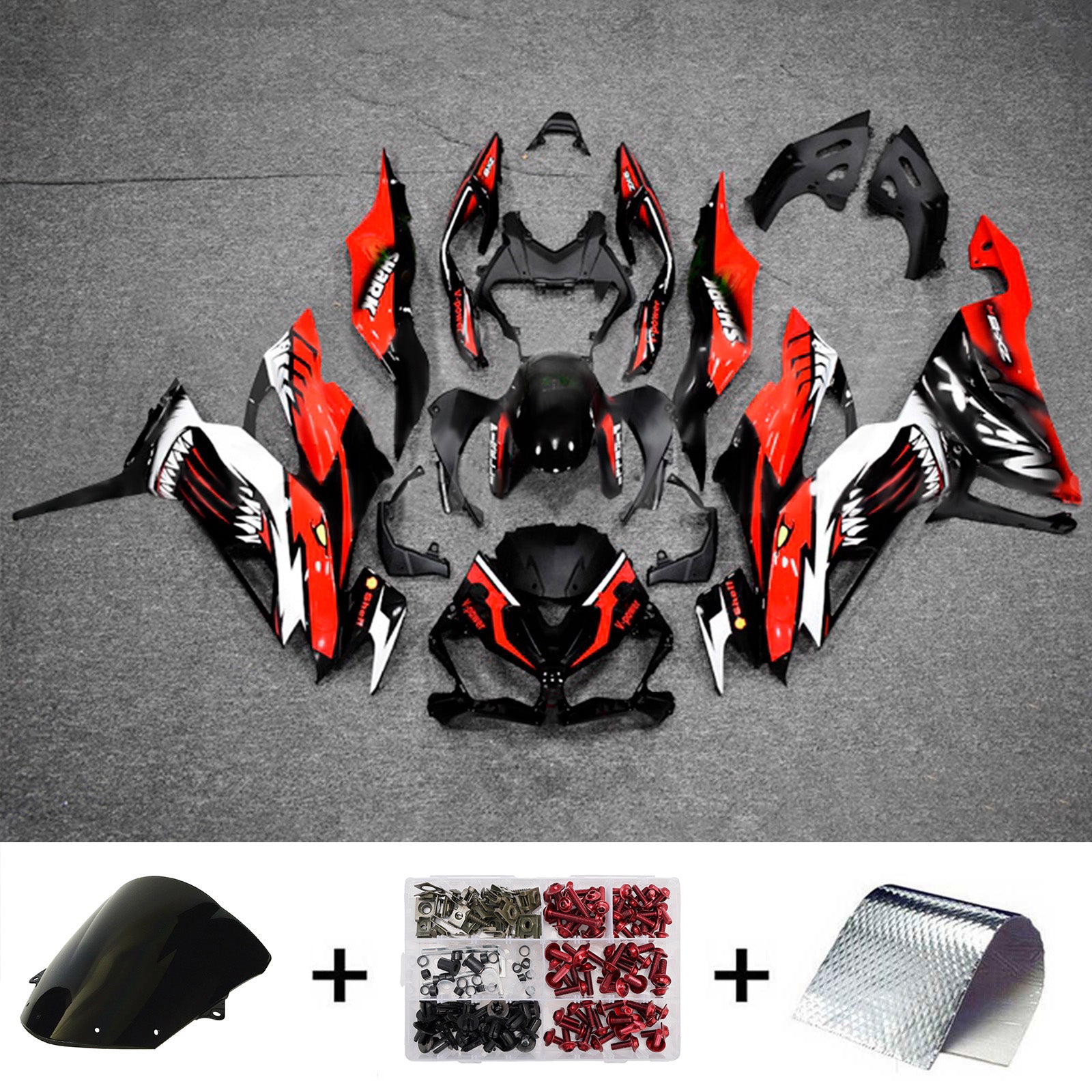 Amotopart 2019-2023 Kawasaki ZX6R Red White Black Fairing Kit