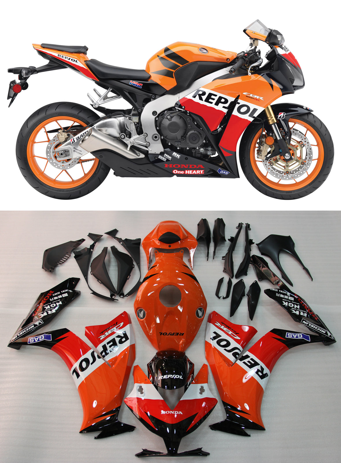 Amotopart 2012-2016 CBR1000RR Honda Orange&Red Fairing Kit