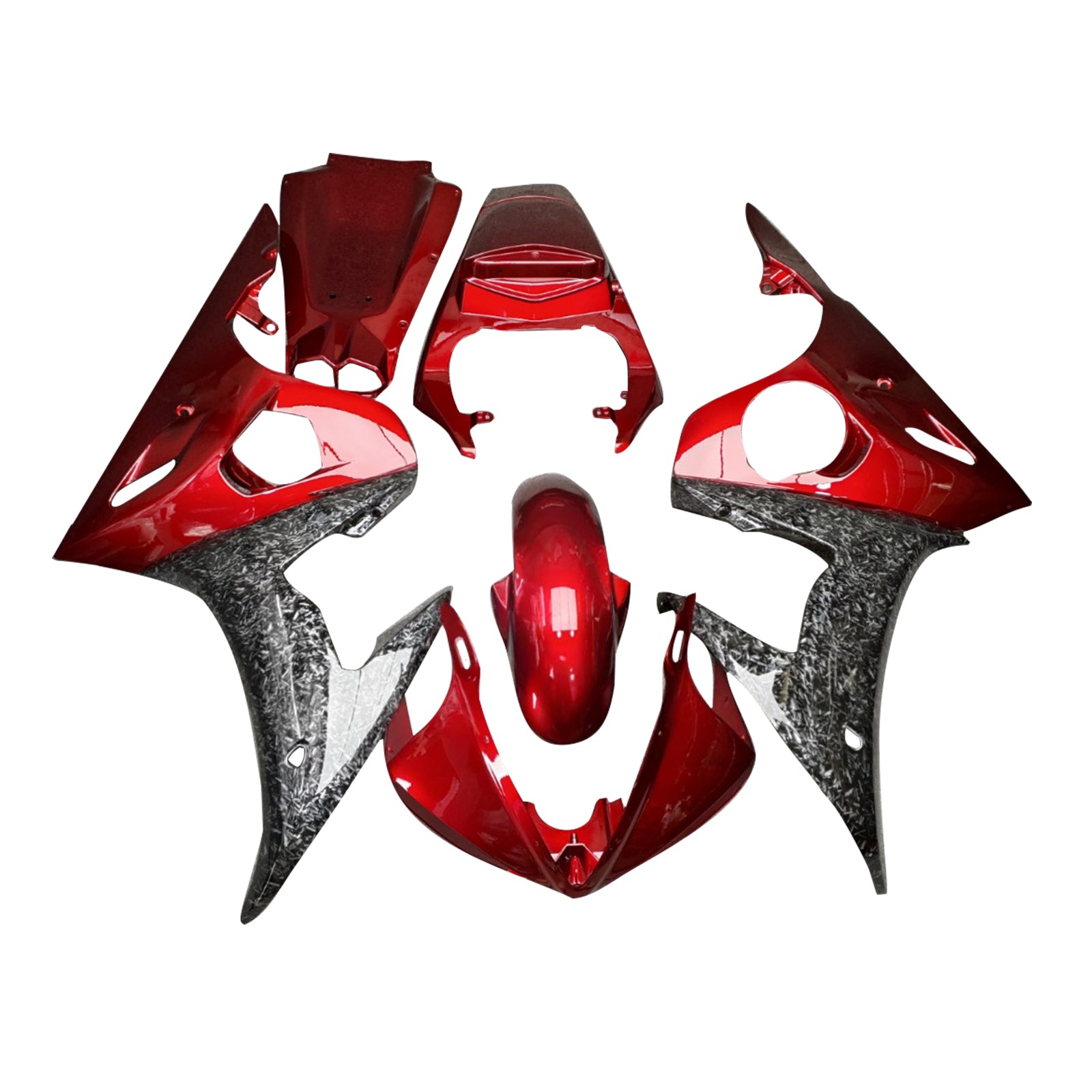 Amotopart 2005 Yamaha YZF-R6 Gloss Red Forged Carbon Fiber Fairing Kit