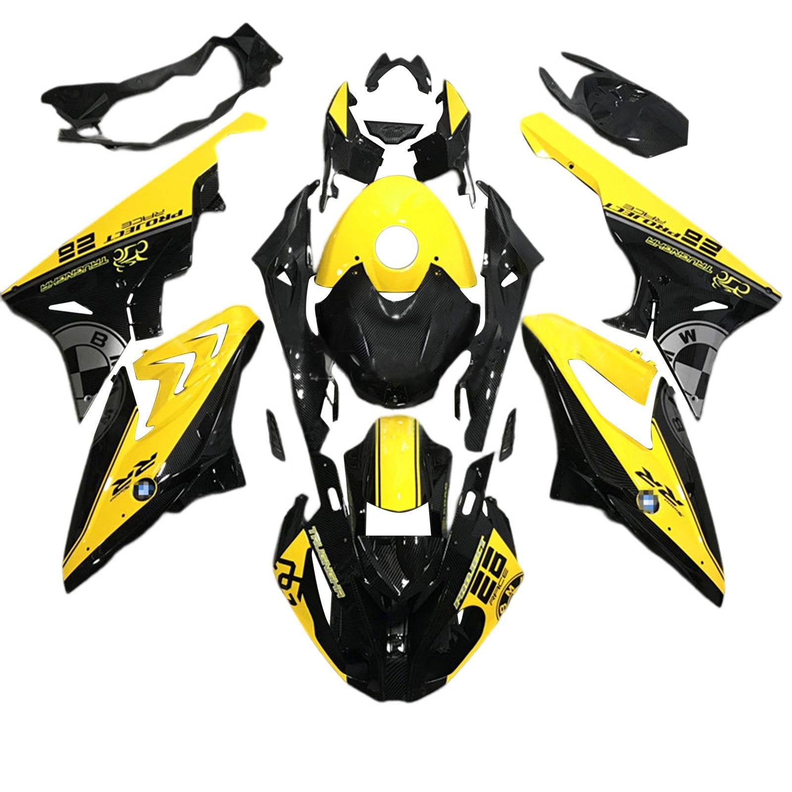 Amotopart BMW S1000RR 2015-2016 Kit de carénage jaune et noir