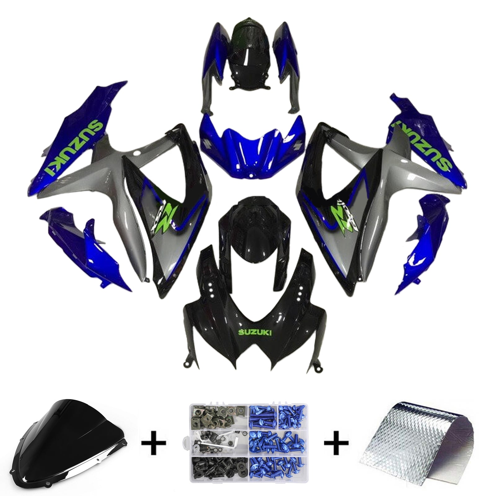 Amotopart 2008-2010 K8 GSXR 600/750 Suzuki Grey&Blue Fairing Kit