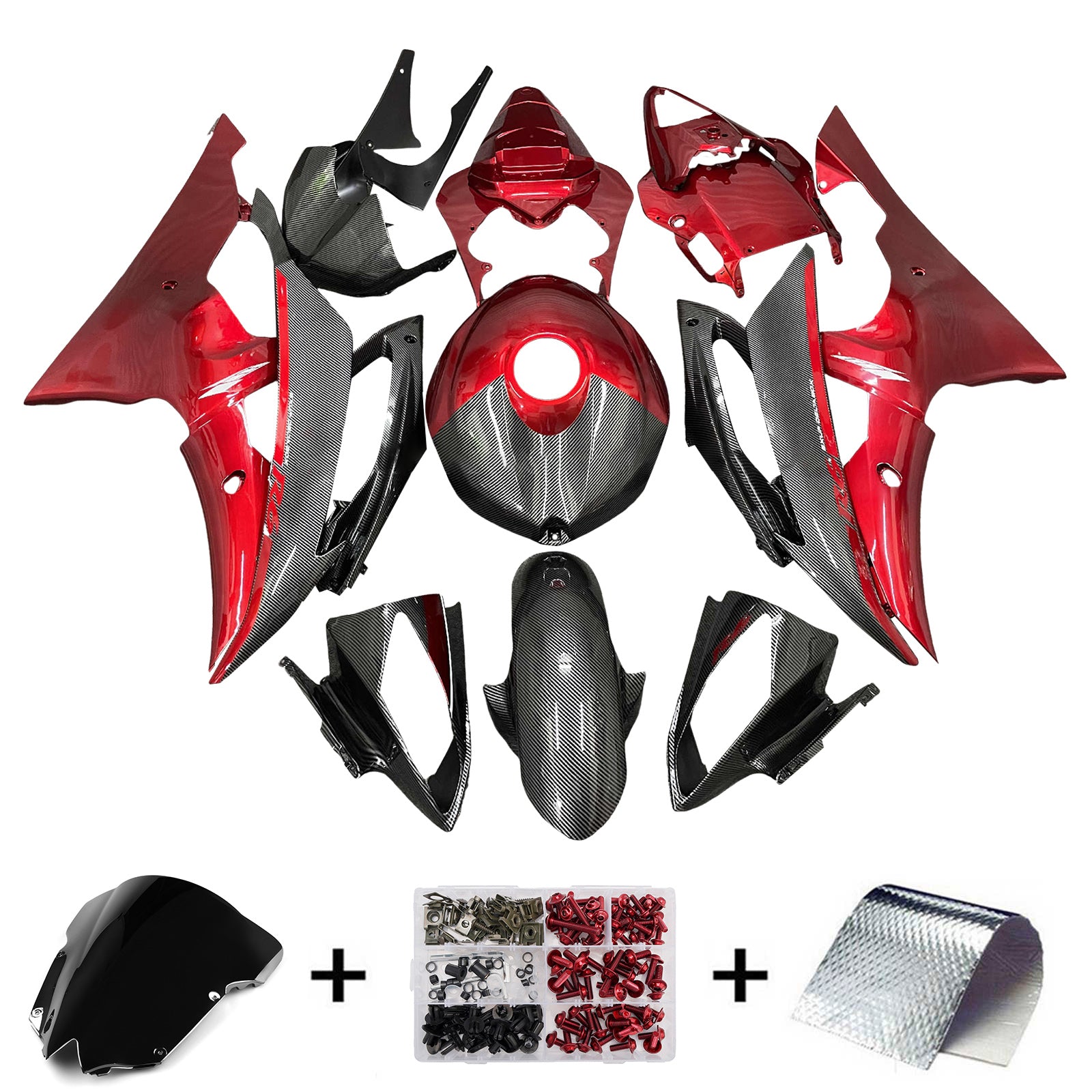 Amotopart 2008-2016 Yamaha YZF-R6 Red & Black Fairing Kit