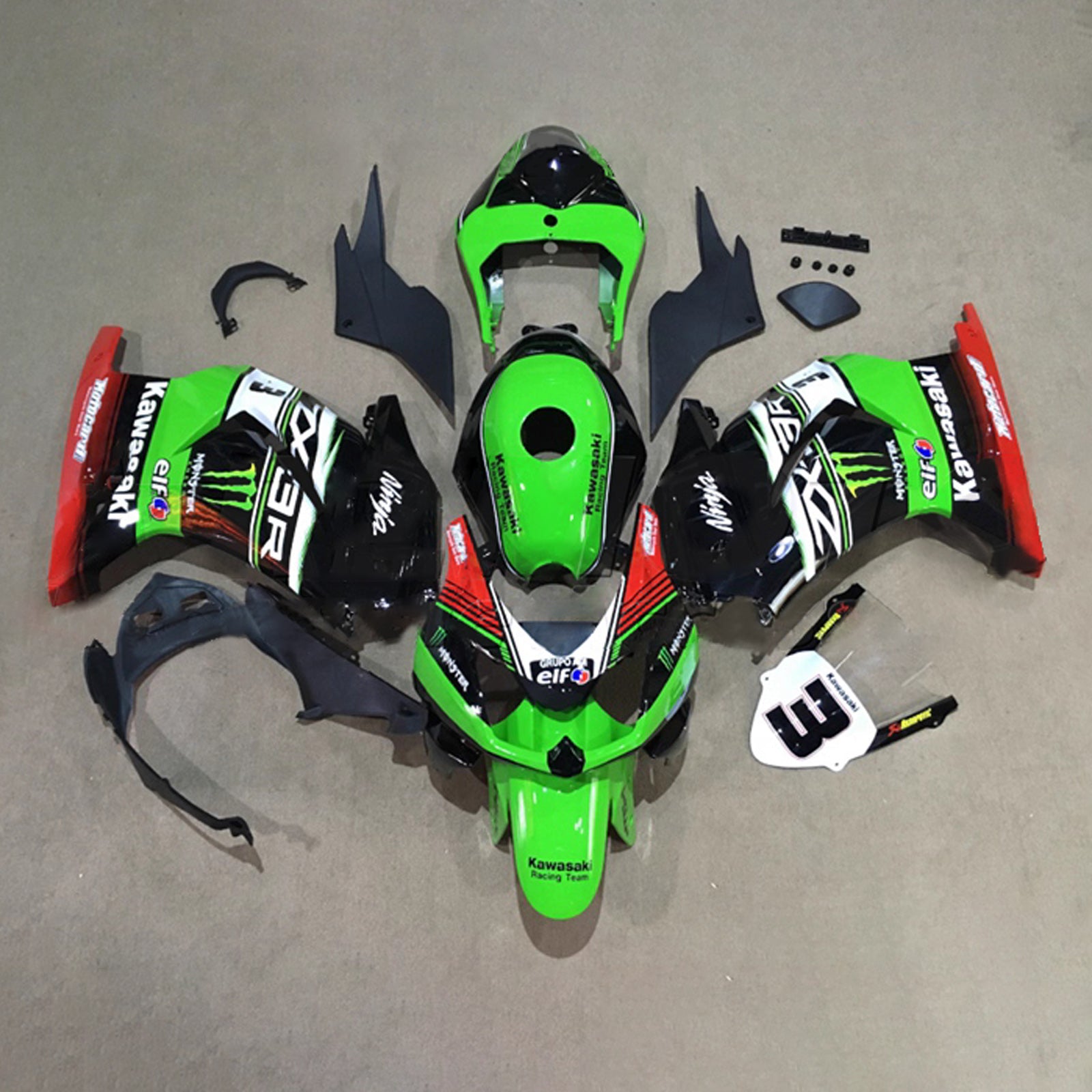Amotopart 2008-2012 Kawasaki EX250/Ninja250R Black Green Red White Fairing Kit