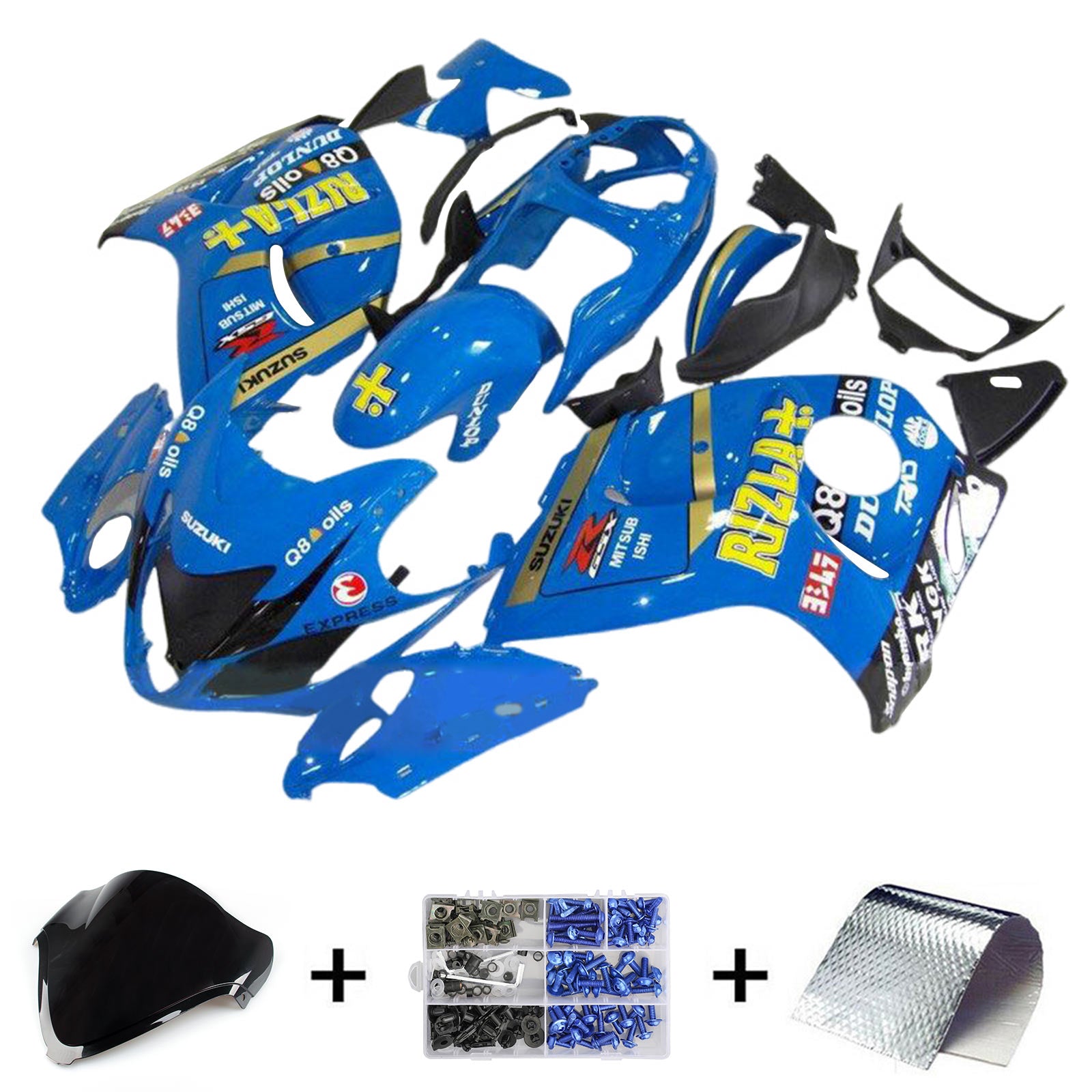 Amotopart 2008–2020 GSX1300R Hayabusa Suzuki Verkleidungsset mit blauen und gelben Akzenten