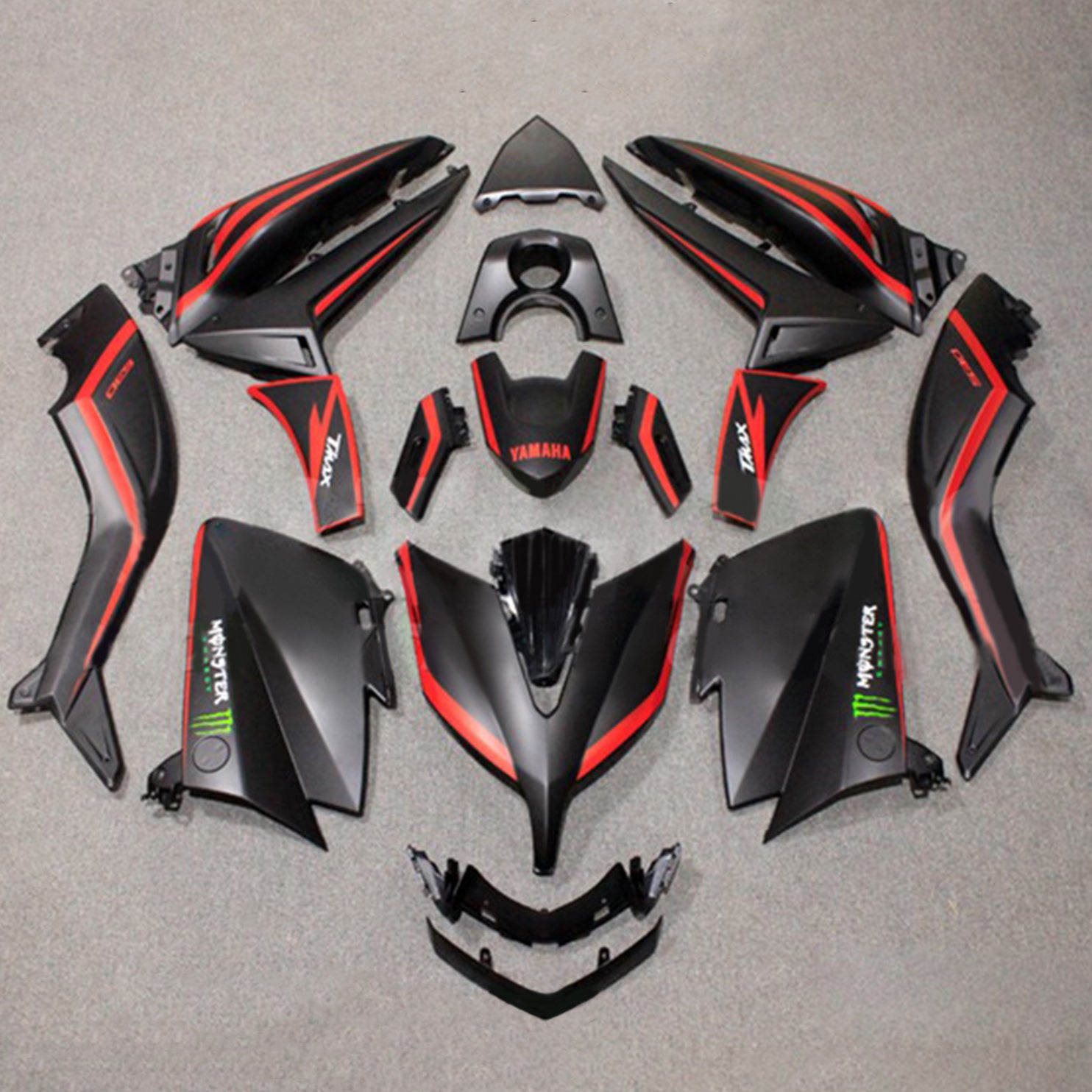 Amotopart 2015-2016 Yamaha T-Max TMAX530 Fairing Matte Black with Red Stripe Kit