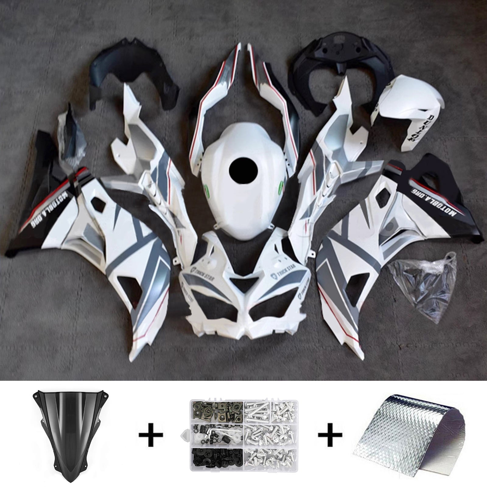 Amotopart 2019-2024 Ninja ZX-25R ZX-4R ZX-4RR Kawasaki Kit de carenado blanco y gris