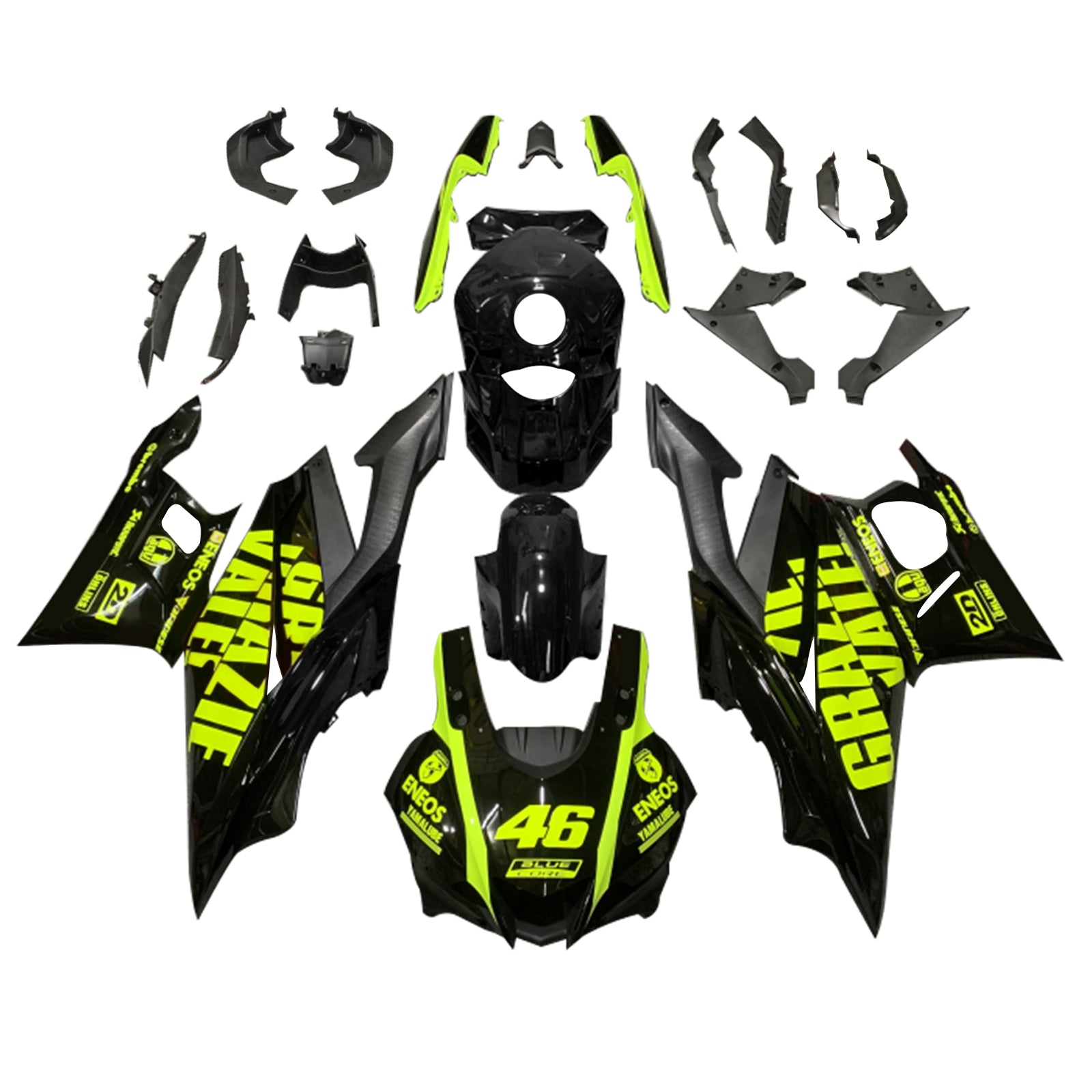 Amotopart 2022-2024 Yamaha YZF-R3 R25 Black with Lime Green Logo Fairing Kit