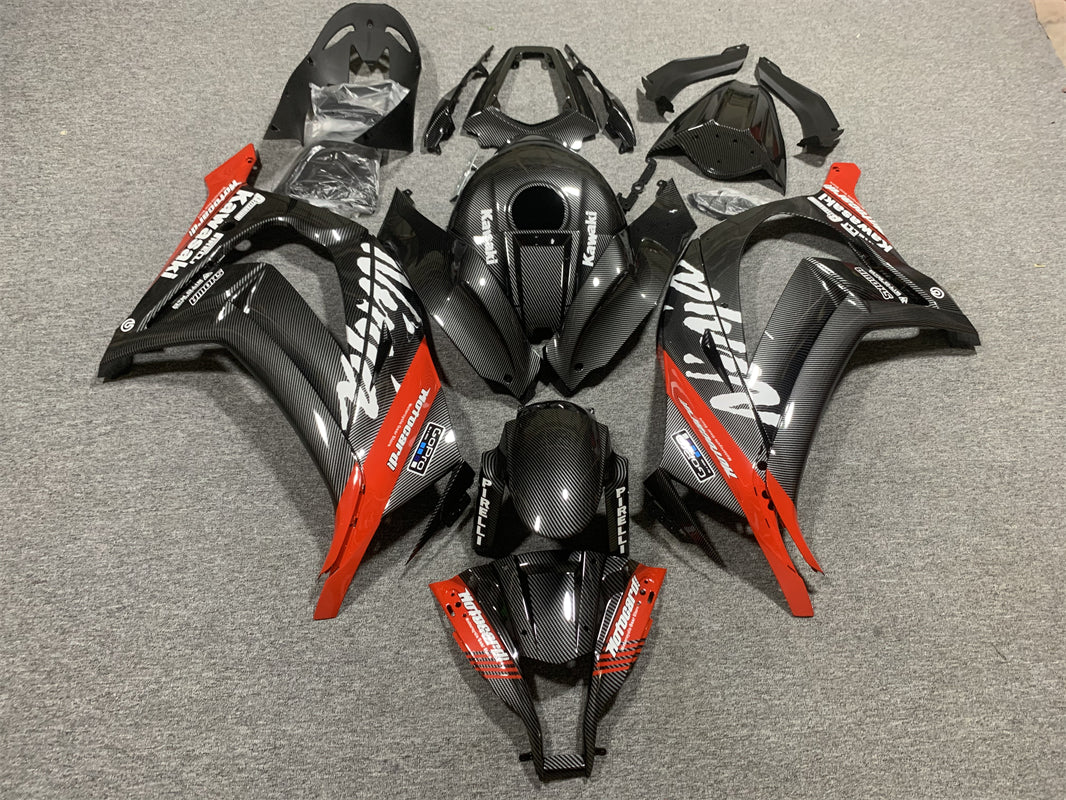 Amotopart 2011-2015 Kawasaki ZX10R Carbon Fiber Black&Red Fairing Kit