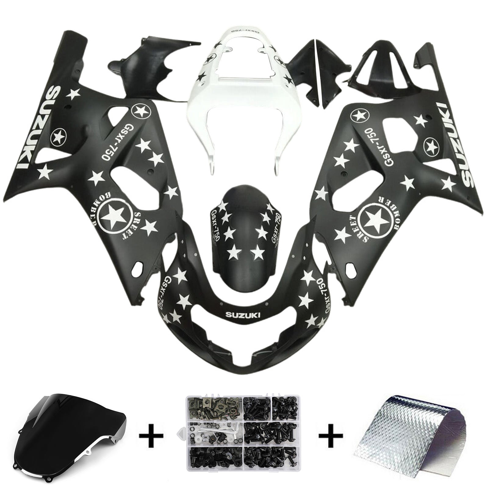 Amotopart 2001-2003 GSXR600 2000-2003 GSXR750 K1 Suzuki Matte Black with Stars Fairing Kit