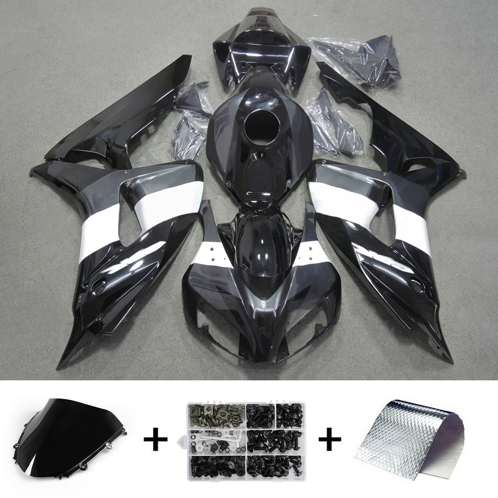 Kit de carenagem Amotopart 2006-2007 Honda CBR1000RR preto e branco