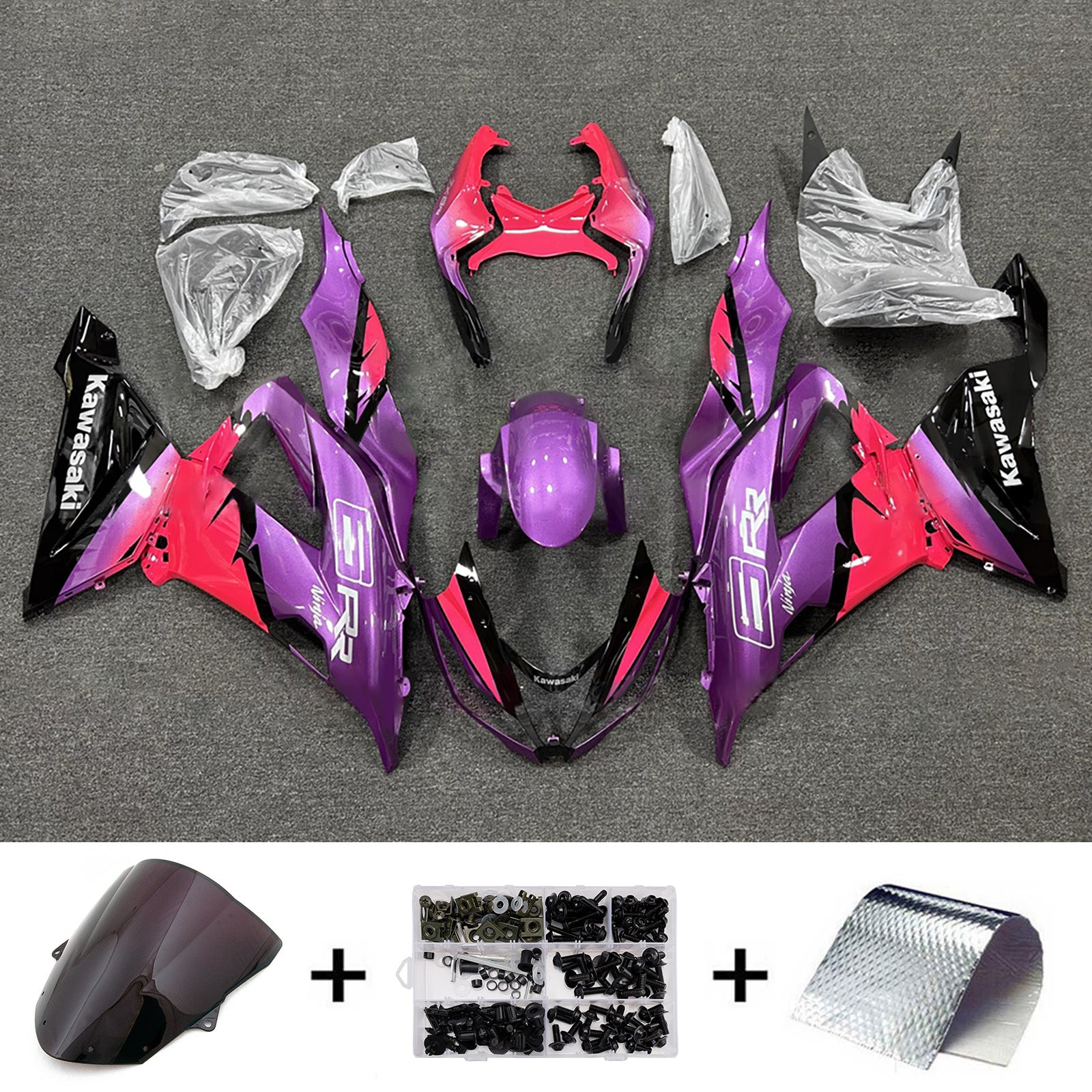 Amotopart 2013-2018 Kawasaki ZX6R 636 Purple Black Pink Fairing Kit