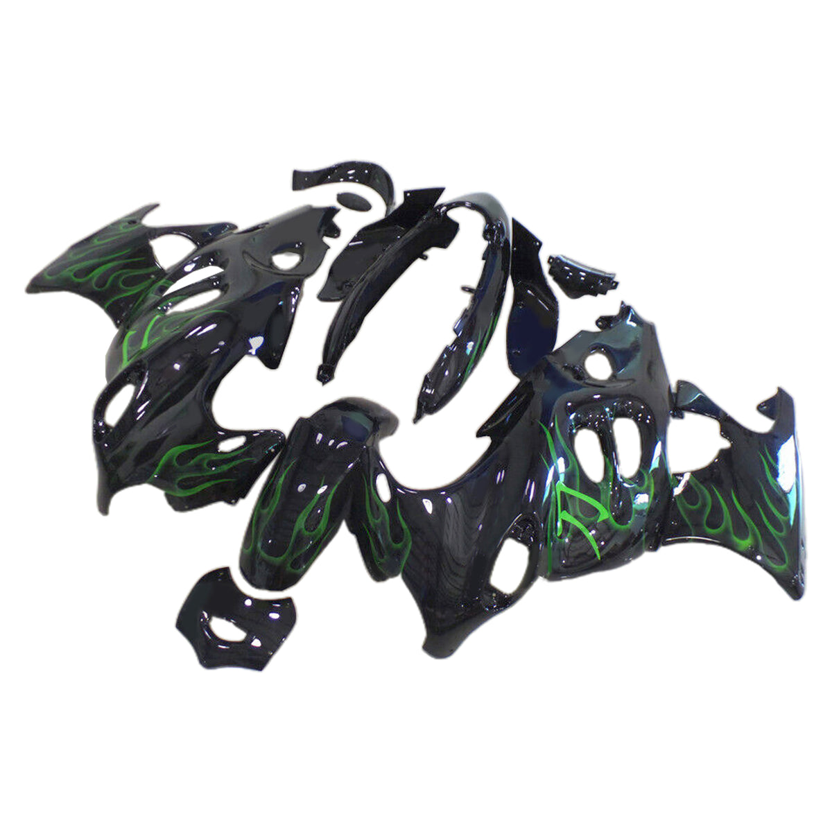 Amotopart 1998-2006 Suzuki Katana GSX600F GSX750F Gloss Black with Green Flame Fairing Kit