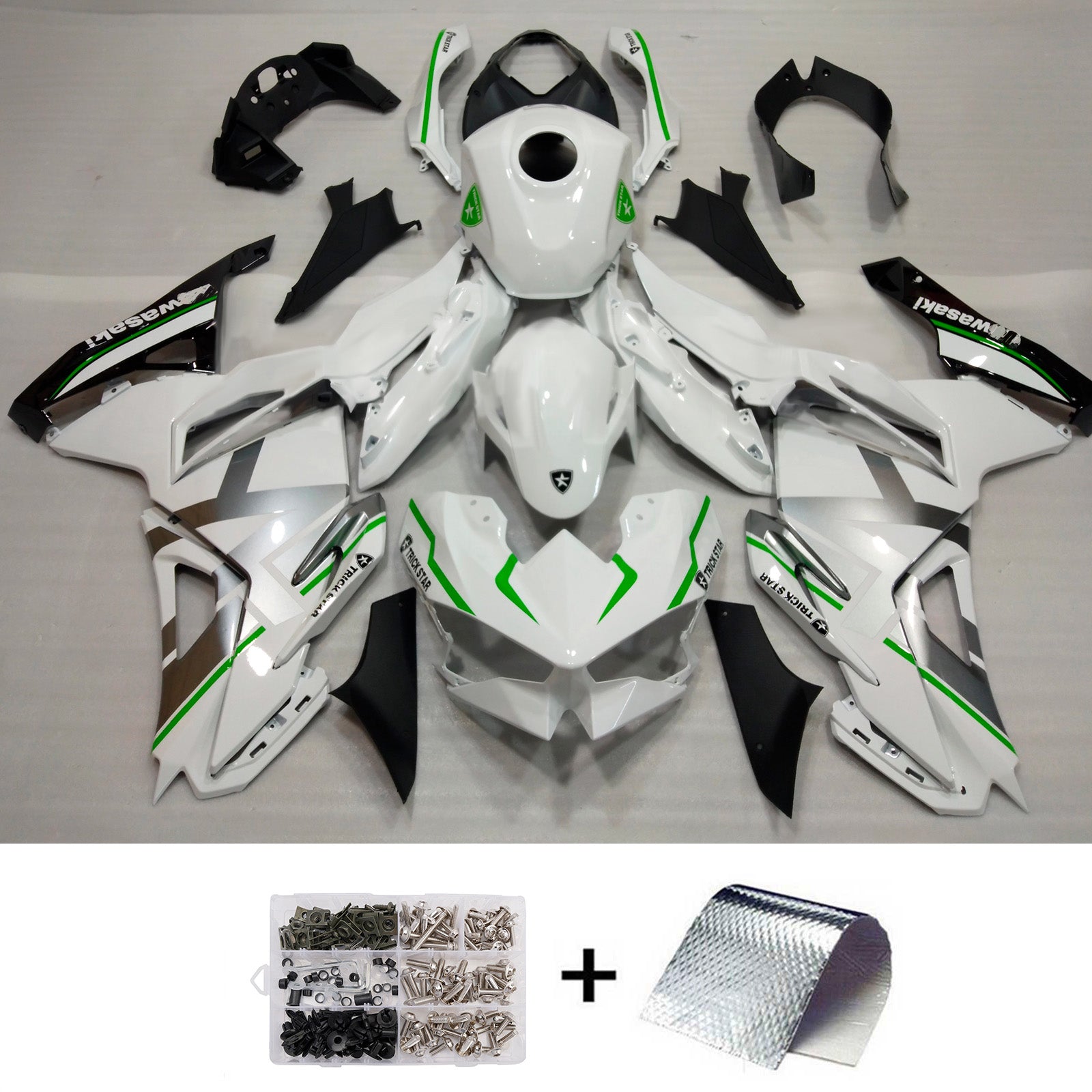 Amotopart 2024-2025 Kawasaki Ninja 500 Gray Green Black Fairing Kit