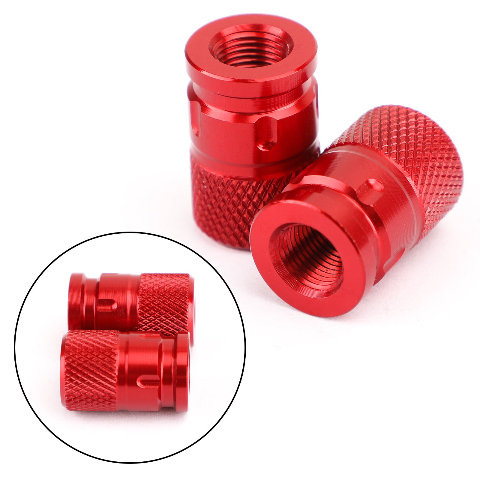 Pair CNC Red Anti-Thief Tire Valve Stem Caps For Car Truck Bike Motorcycle