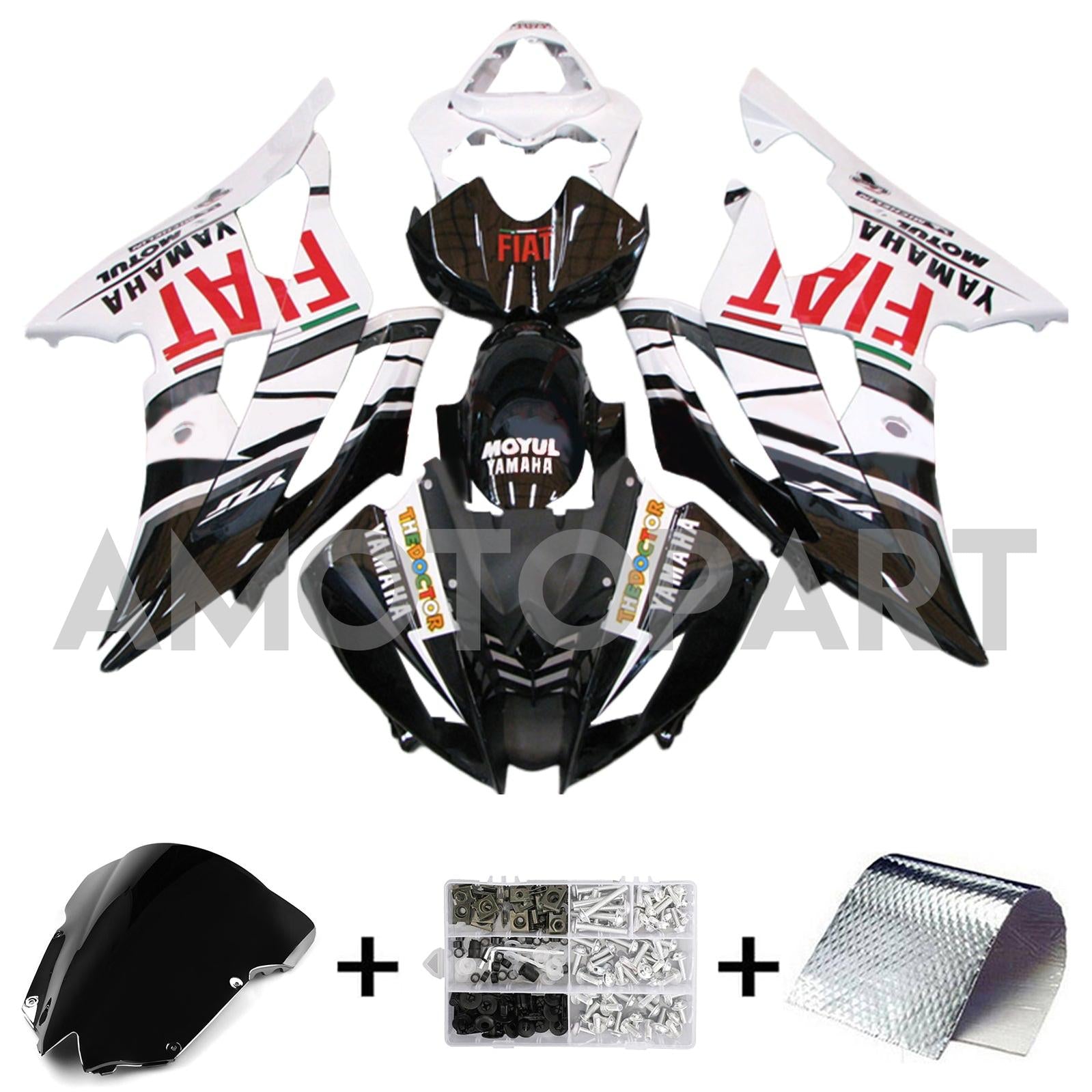 Amotopart 2008-2016 Yamaha YZF 600 R6 White&Black Style1 Fairing Kit