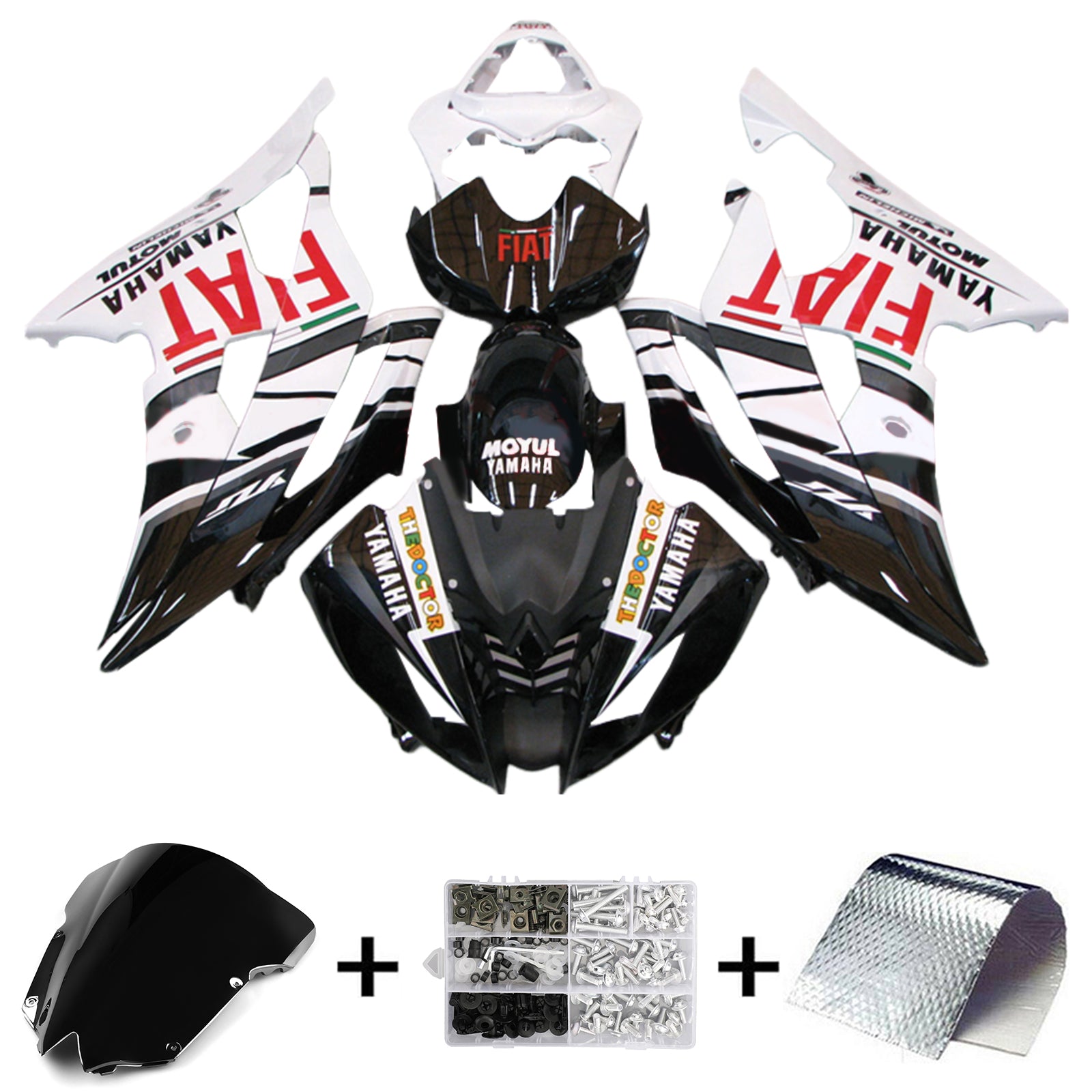 Amotopart 2008-2016 ヤマハ YZF 600 R6 ホワイト&ブラック Style1 フェアリングキット