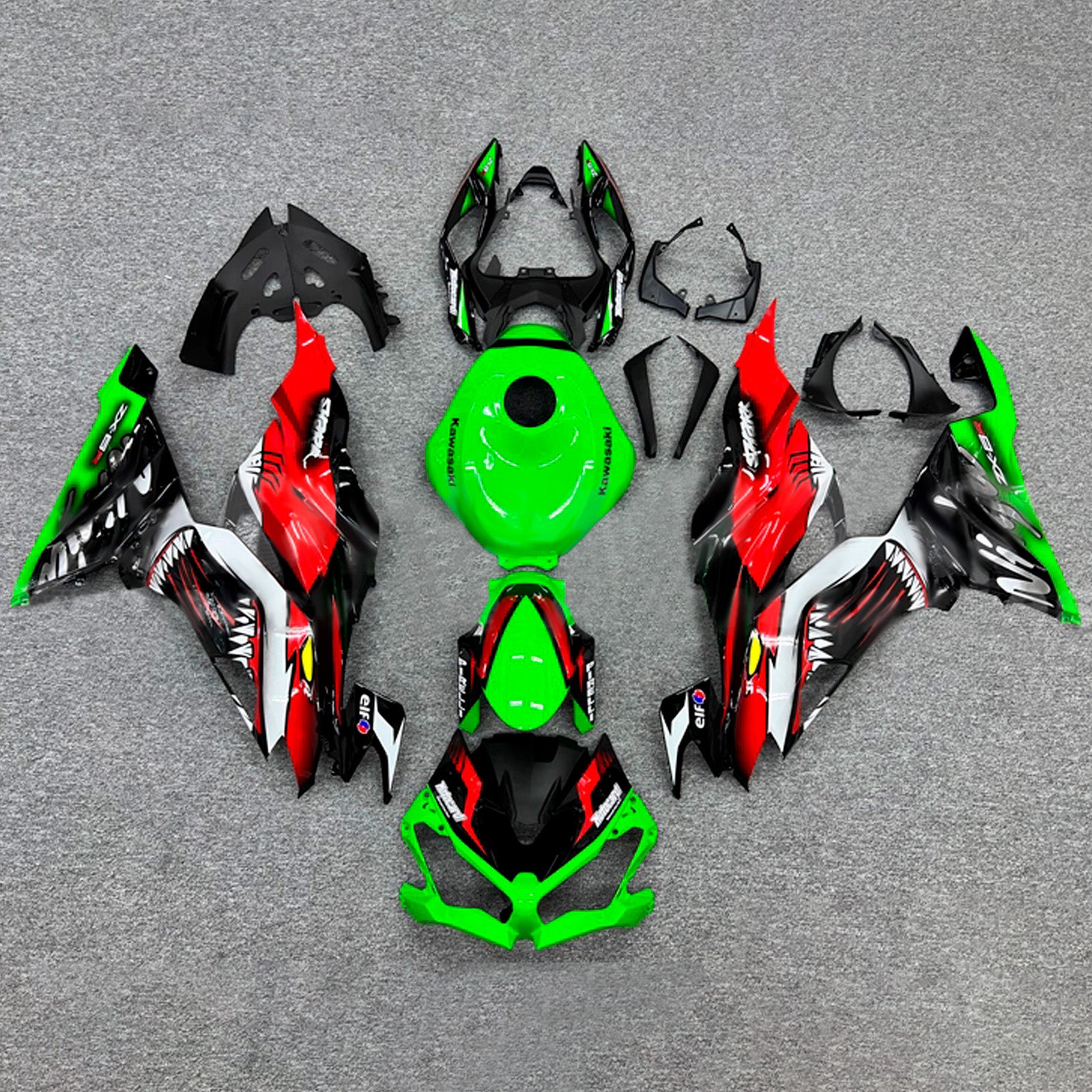 Amotopart 2019-2023 Kawasaki ZX6R Green Red Black Fairing Kit