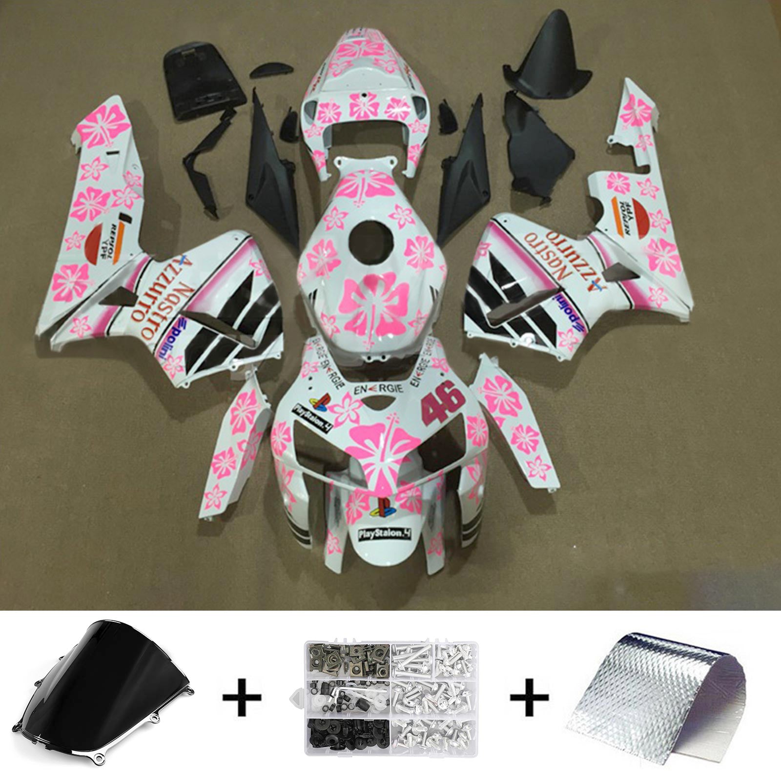 Amotopart 2005-2006 Honda CBR600RR Kit de carenado blanco rosa