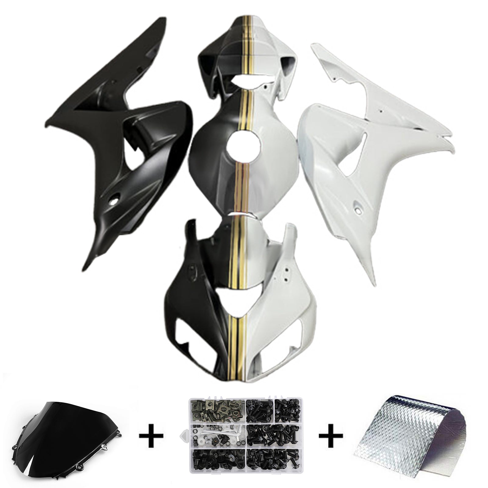 AMOTOPART 2006-2007 Honda CBR1000RRブラックホワイトゴールドフェアリングキット